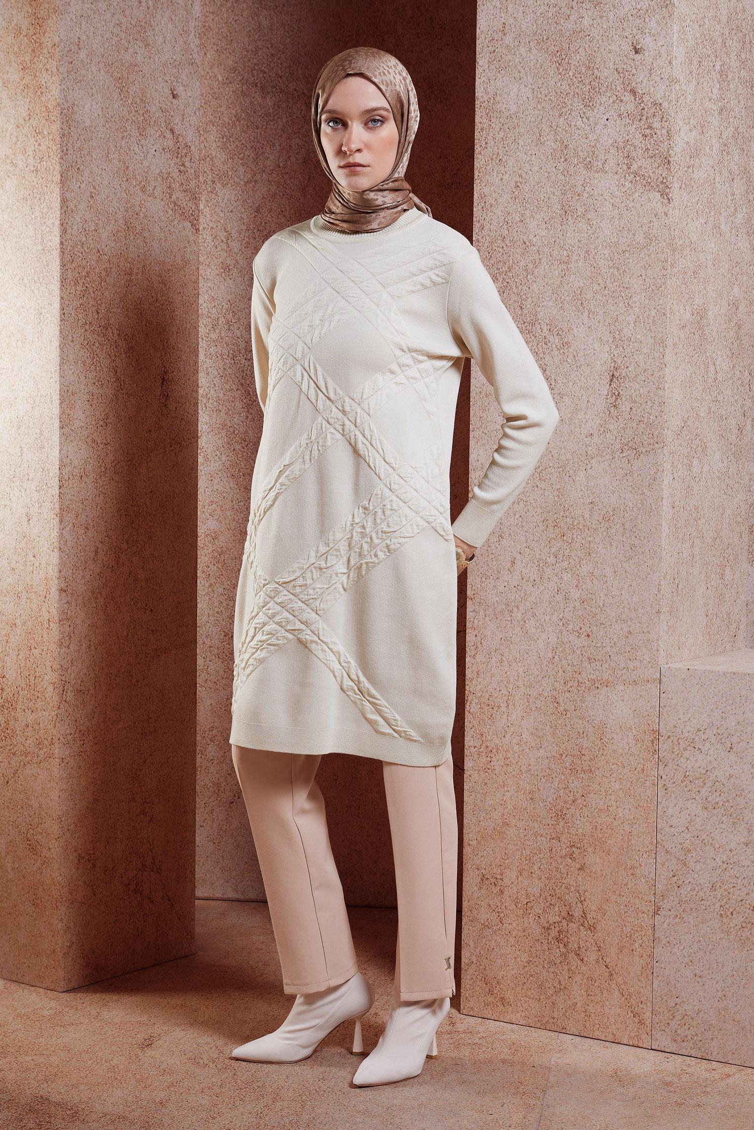 Tesettür giyim BEJ TESETTÜR TRİKO TUNİK 44906