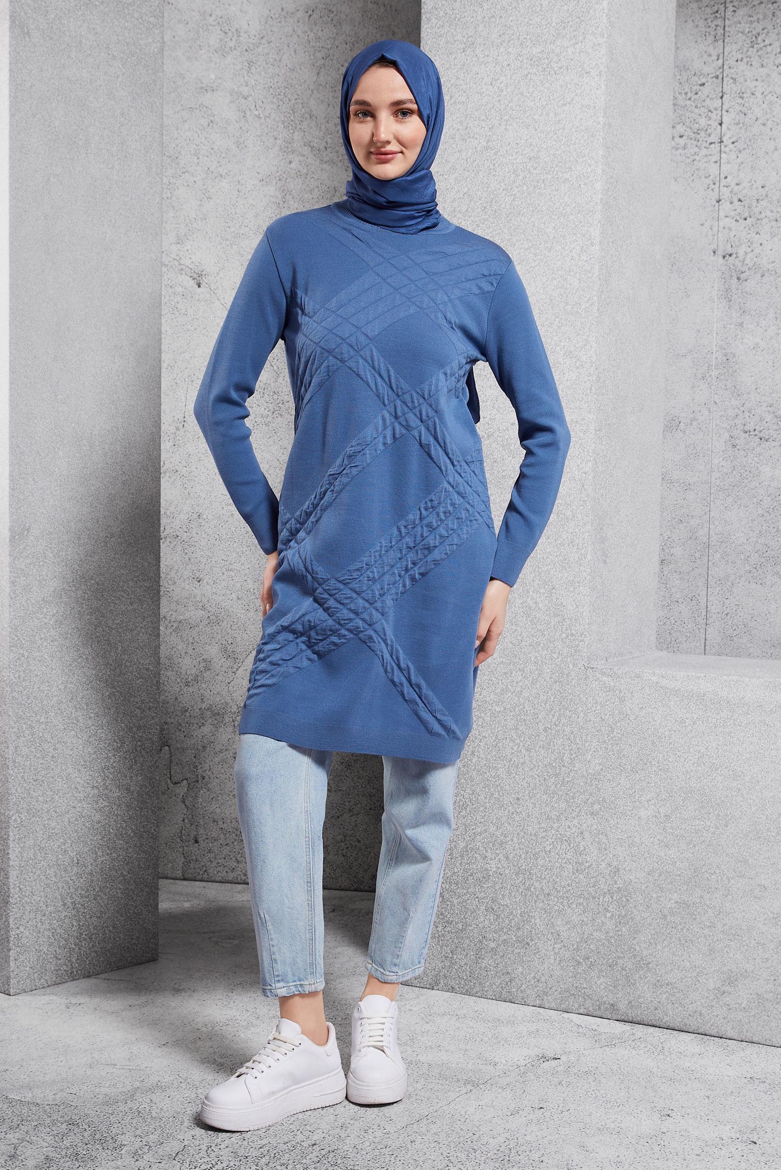 Tesettür giyim MAVİ TESETTÜR TRİKO TUNİK 44906