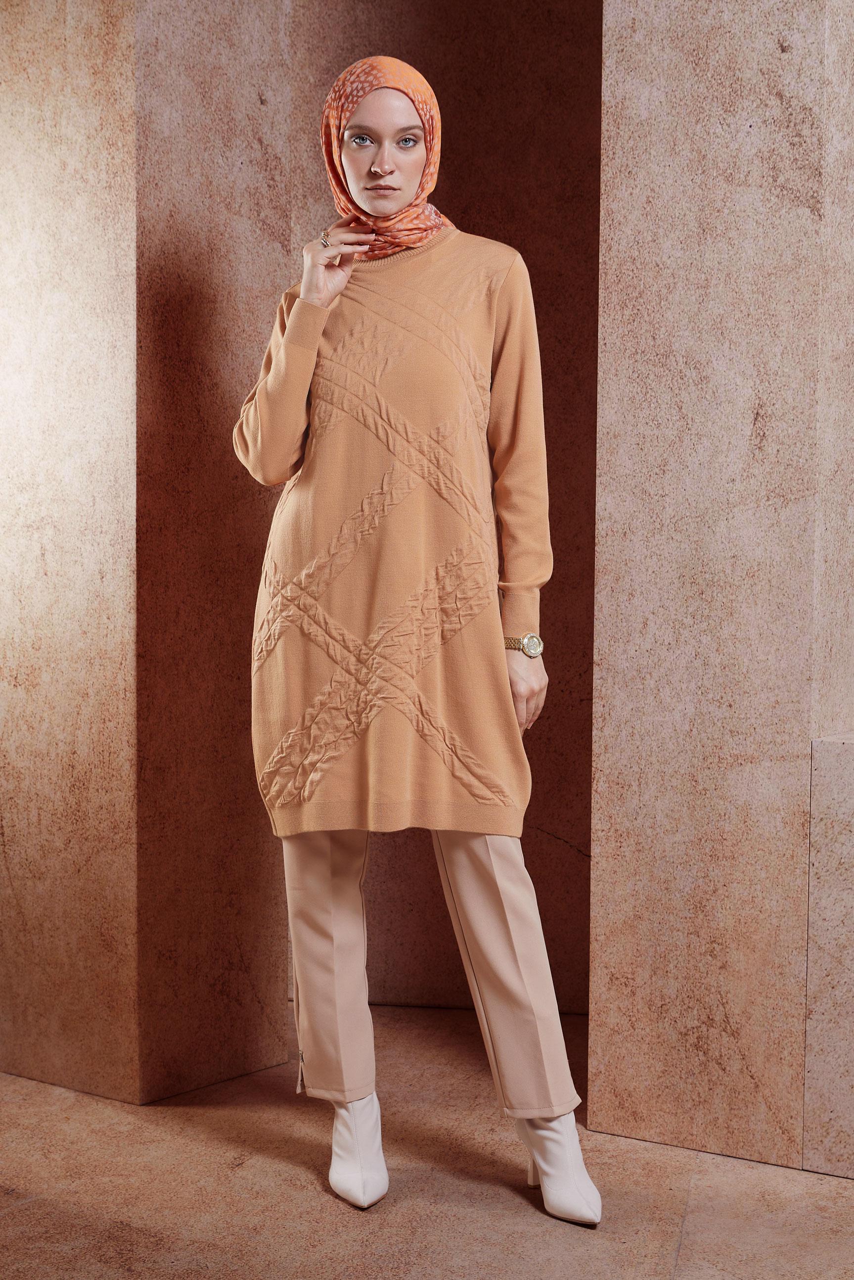 Tesettür giyim PEMBE TESETTÜR TRİKO TUNİK 44906