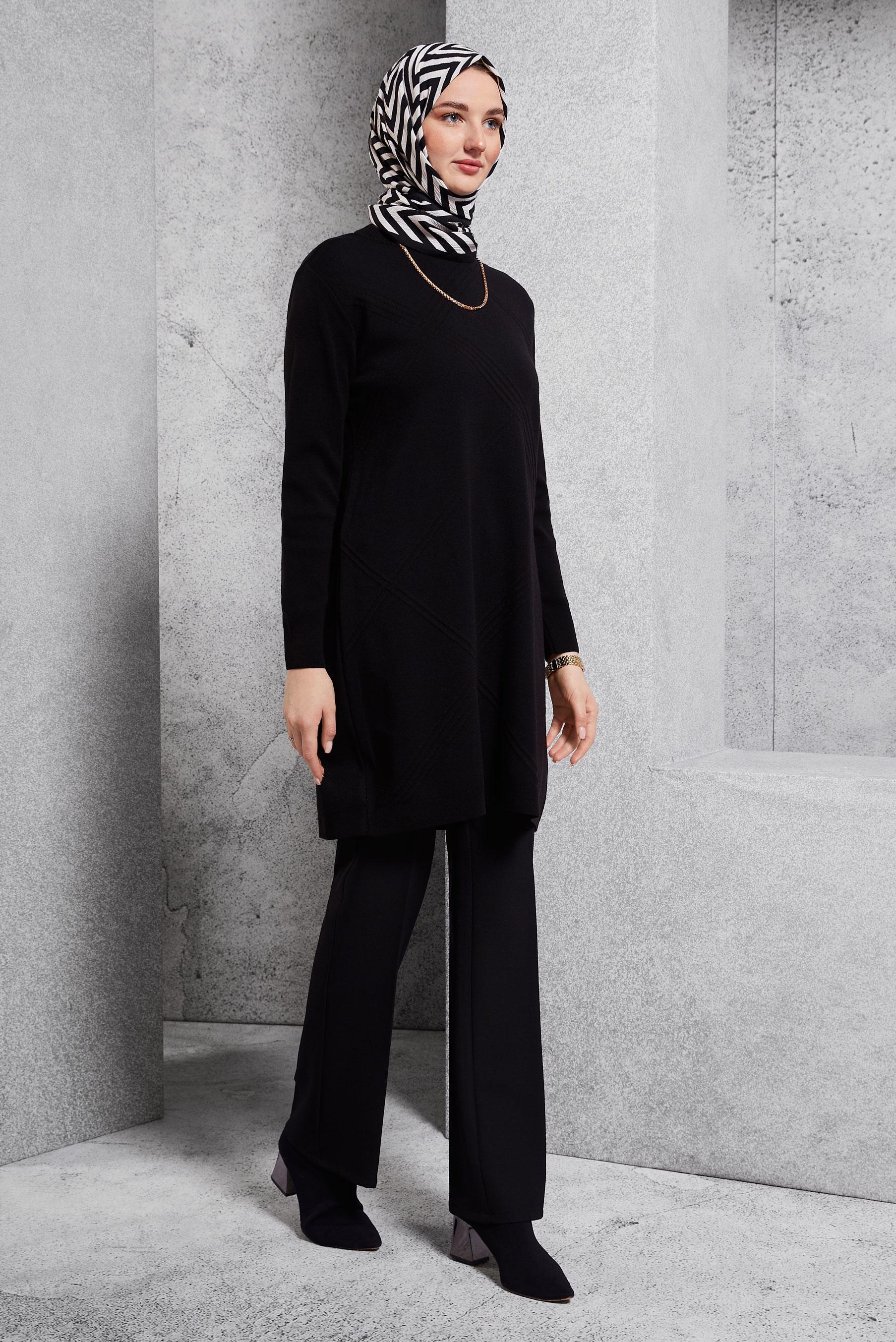 Tesettür giyim SİYAH DÜZ TRİKO TUNİK 44907