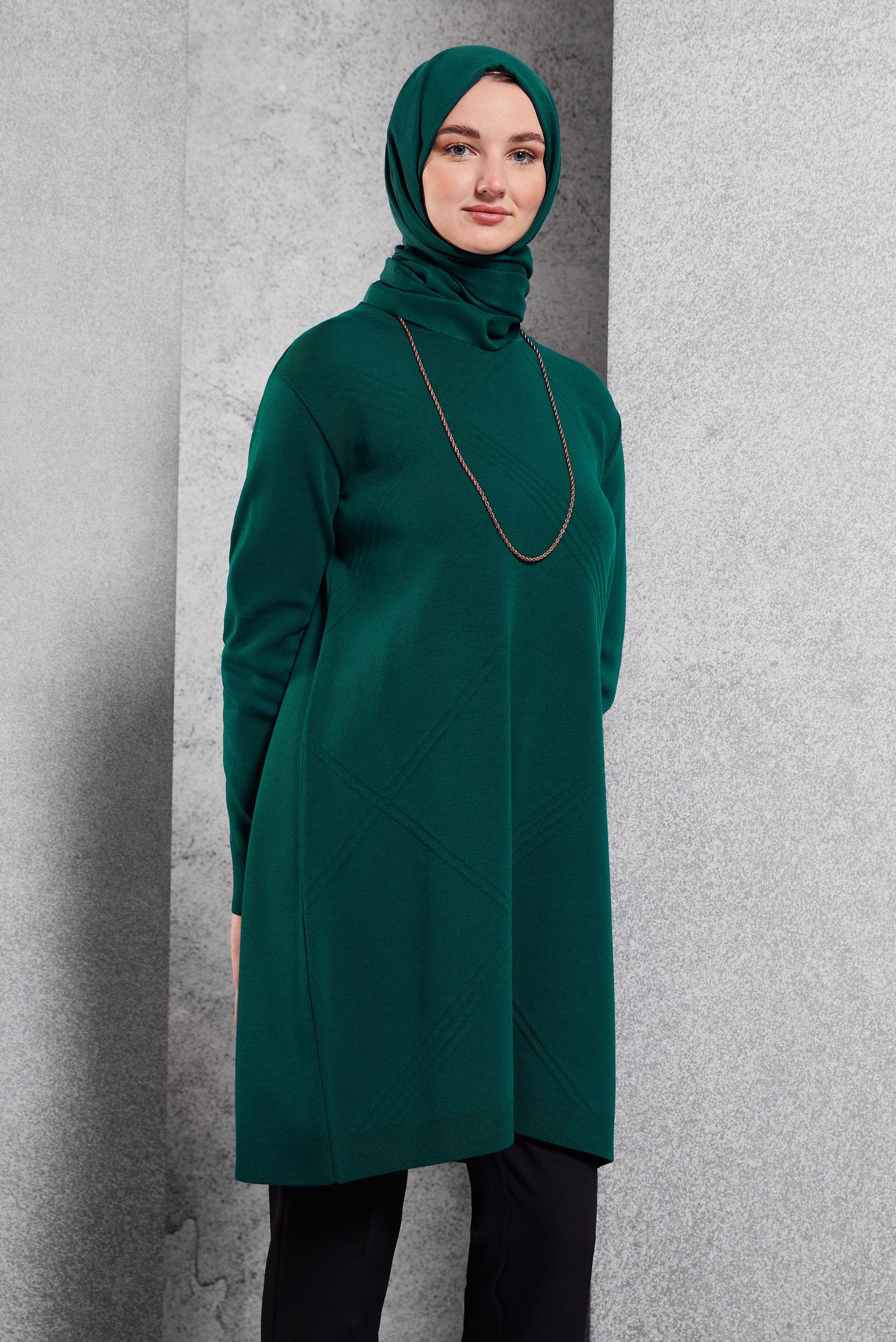 Tesettür giyim YEŞİL DÜZ TRİKO TUNİK 44907