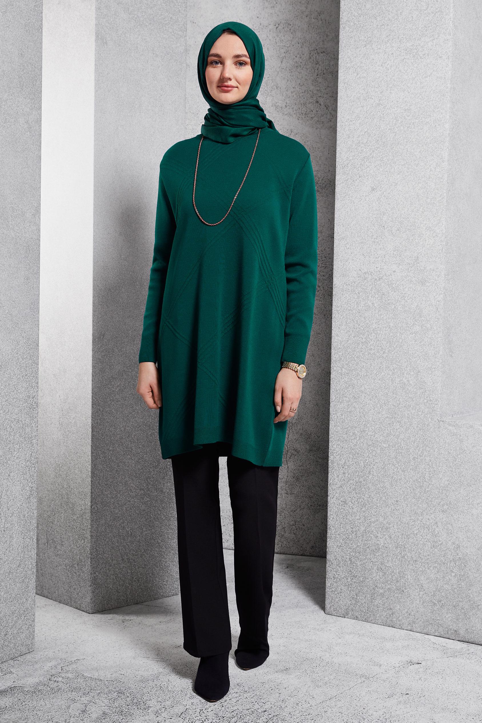 Tesettür giyim YEŞİL DÜZ TRİKO TUNİK 44907