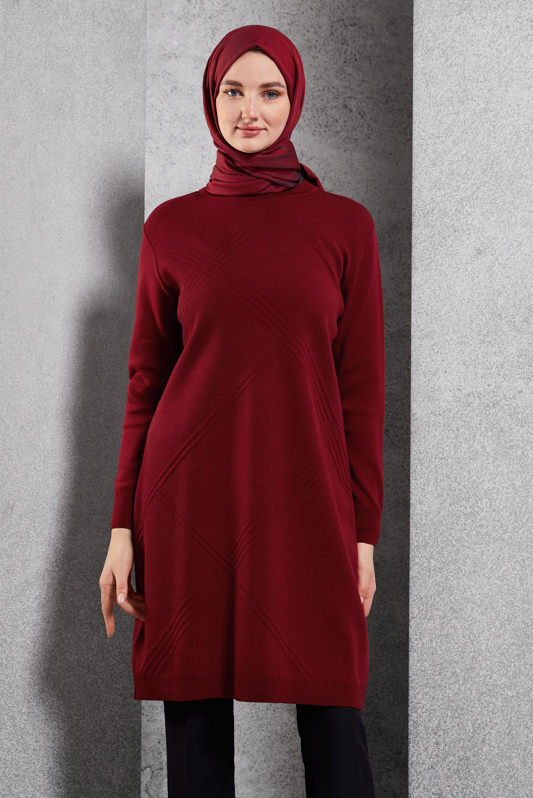 Tesettür giyim BORDO DÜZ TRİKO TUNİK 44907