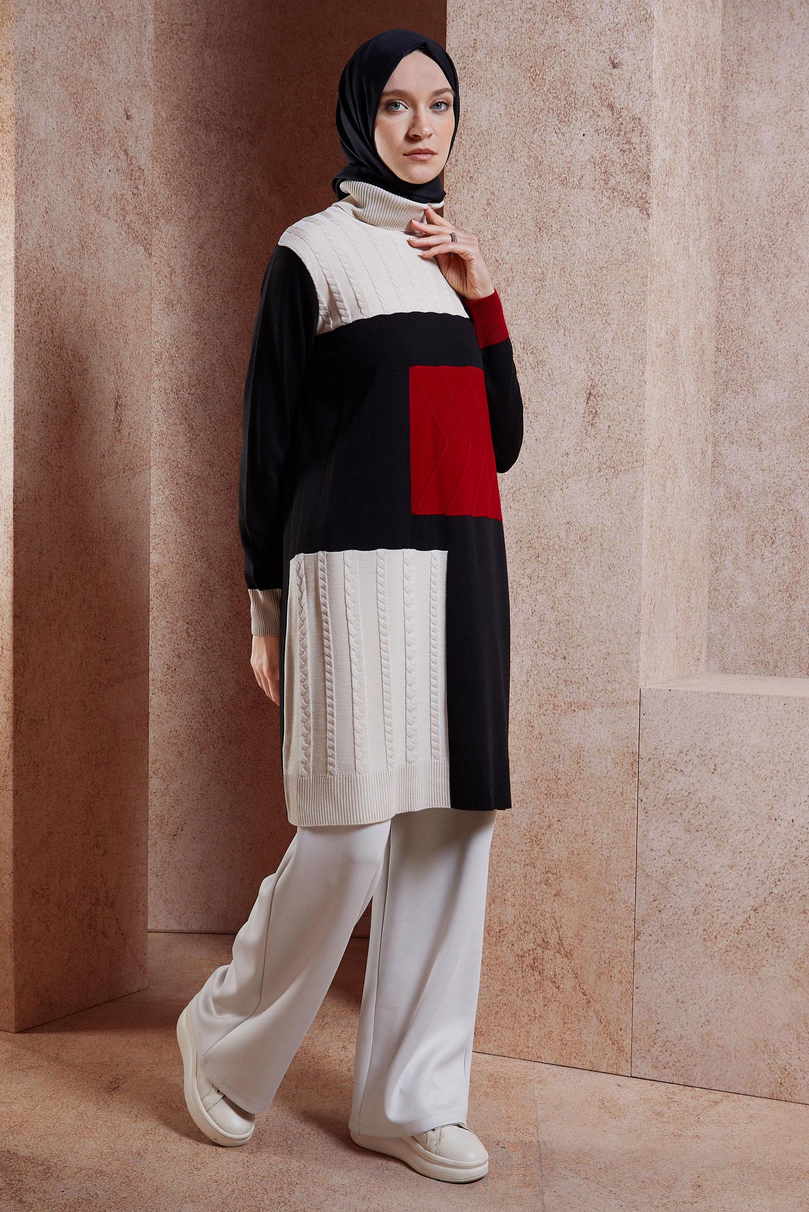 Vêtements hijab NOIR TUNIQUE EN MAILLE COLORÉE 44908