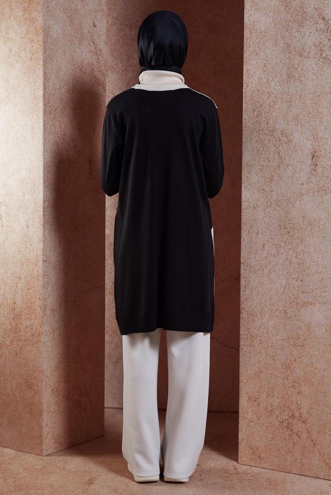 Vêtements hijab NOIR TUNIQUE EN MAILLE COLORÉE 44908 - ALVİNA