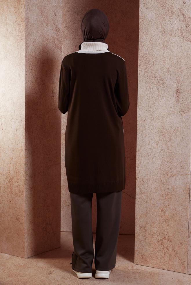Vêtements hijab BRUN TUNIQUE EN MAILLE COLORÉE 44908 - ALVİNA