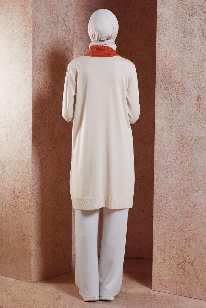 Vêtements hijab BEIGE TUNIQUE EN MAILLE COLORÉE 44908 - ALVİNA