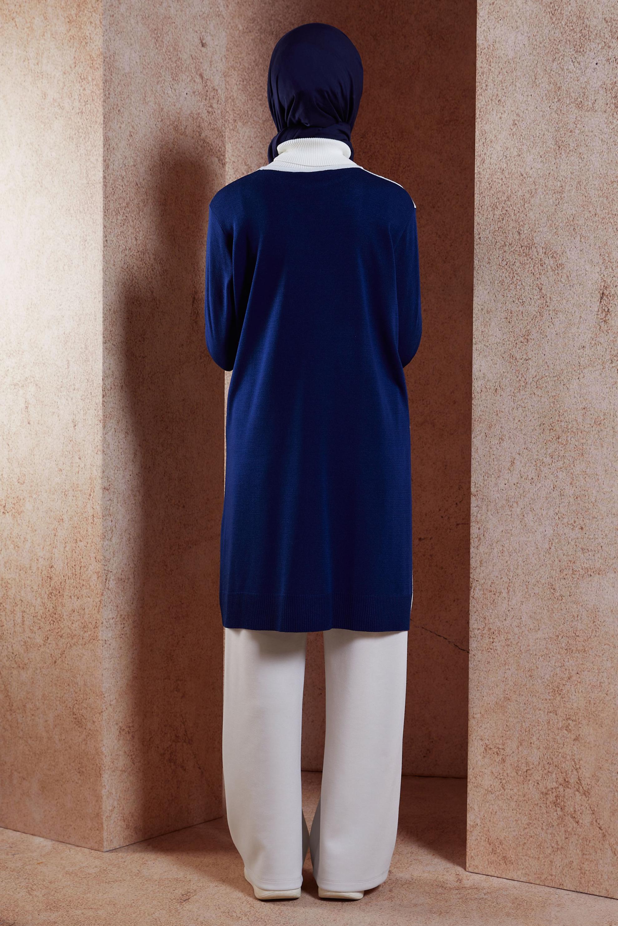 Tesettür giyim LACİVERT RENK BLOKLU TRİKO TUNİK 44908