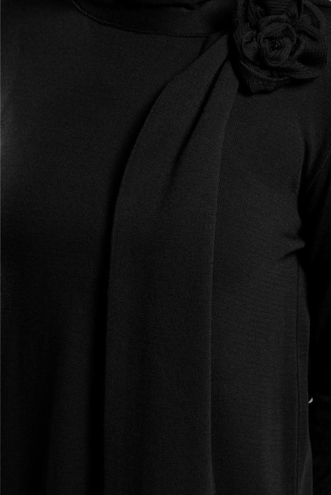 Vêtements hijab NOIR TUNIQUE EN TRICOT AVEC BROCHE 44913 - ALVİNA