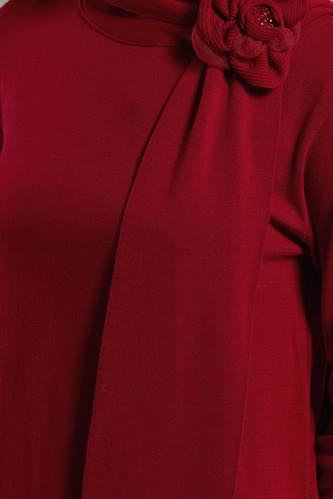 Tesettür giyim KIRMIZI BROŞ DETAYLI TRİKO TUNİK 44913