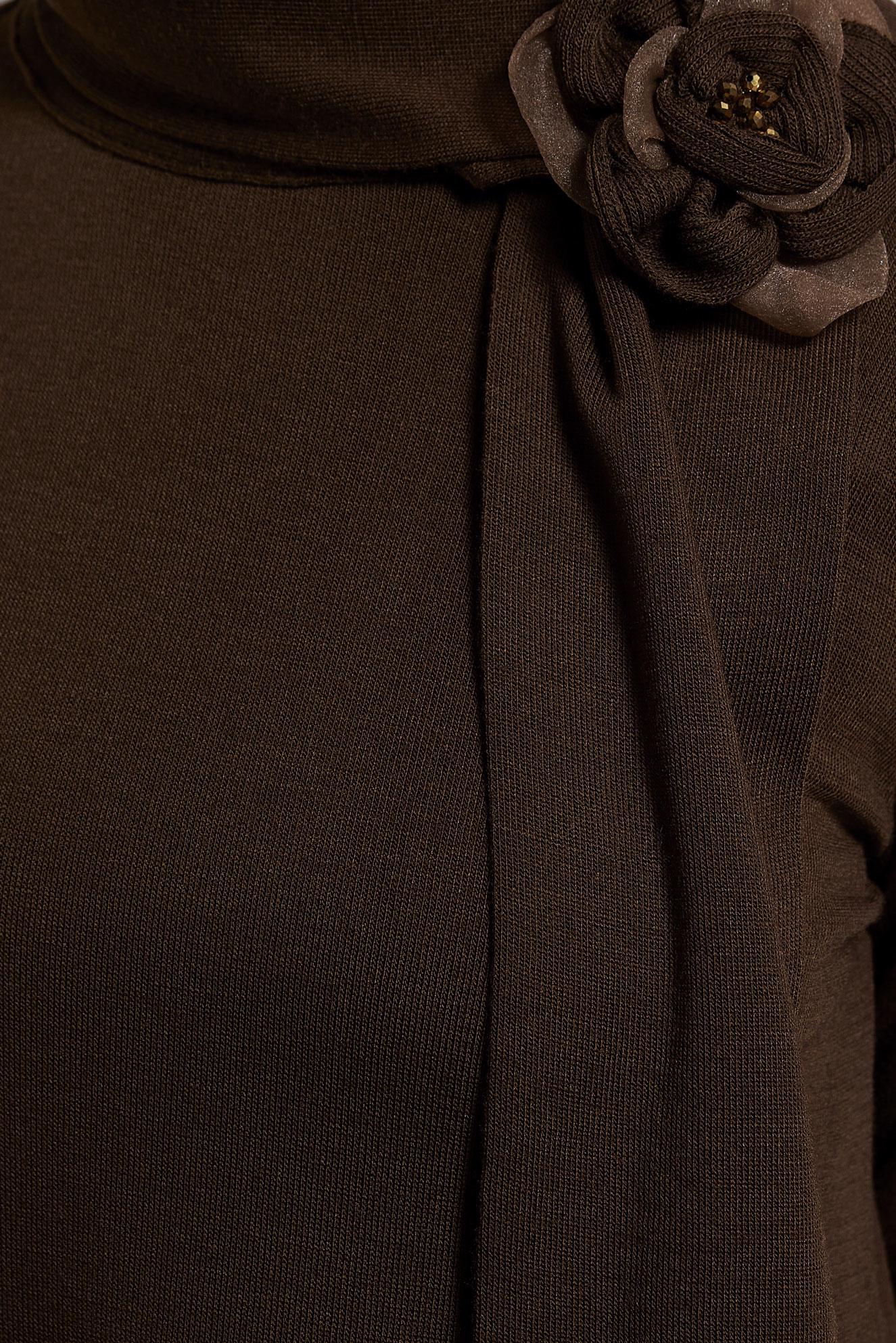 Tesettür giyim KAHVE BROŞ DETAYLI TRİKO TUNİK 44913