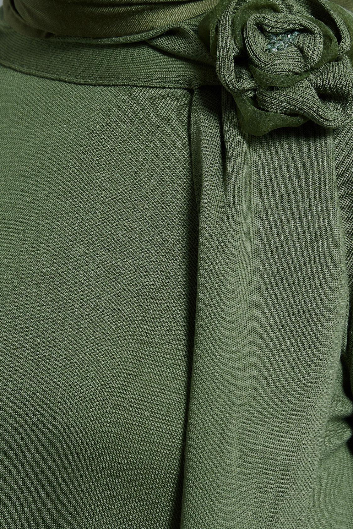 Tesettür giyim YEŞİL BROŞ DETAYLI TRİKO TUNİK 44913