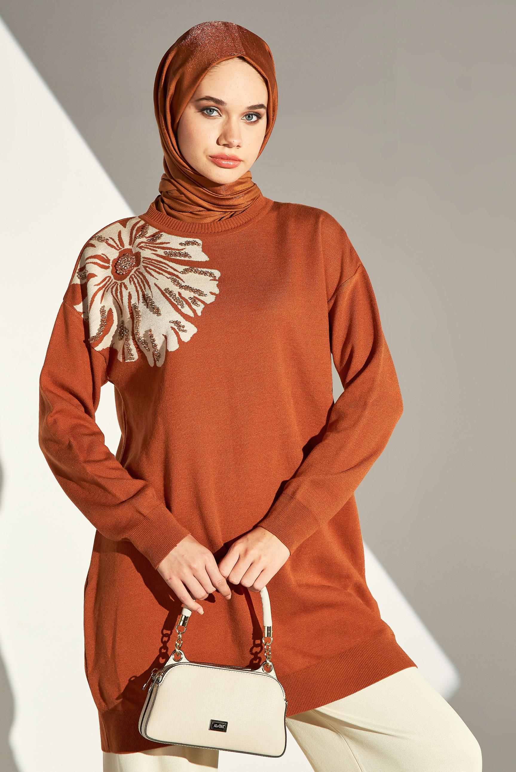 Vêtements hijab ORANGE TUNIQUE EN TRICOT À PERLES 44914