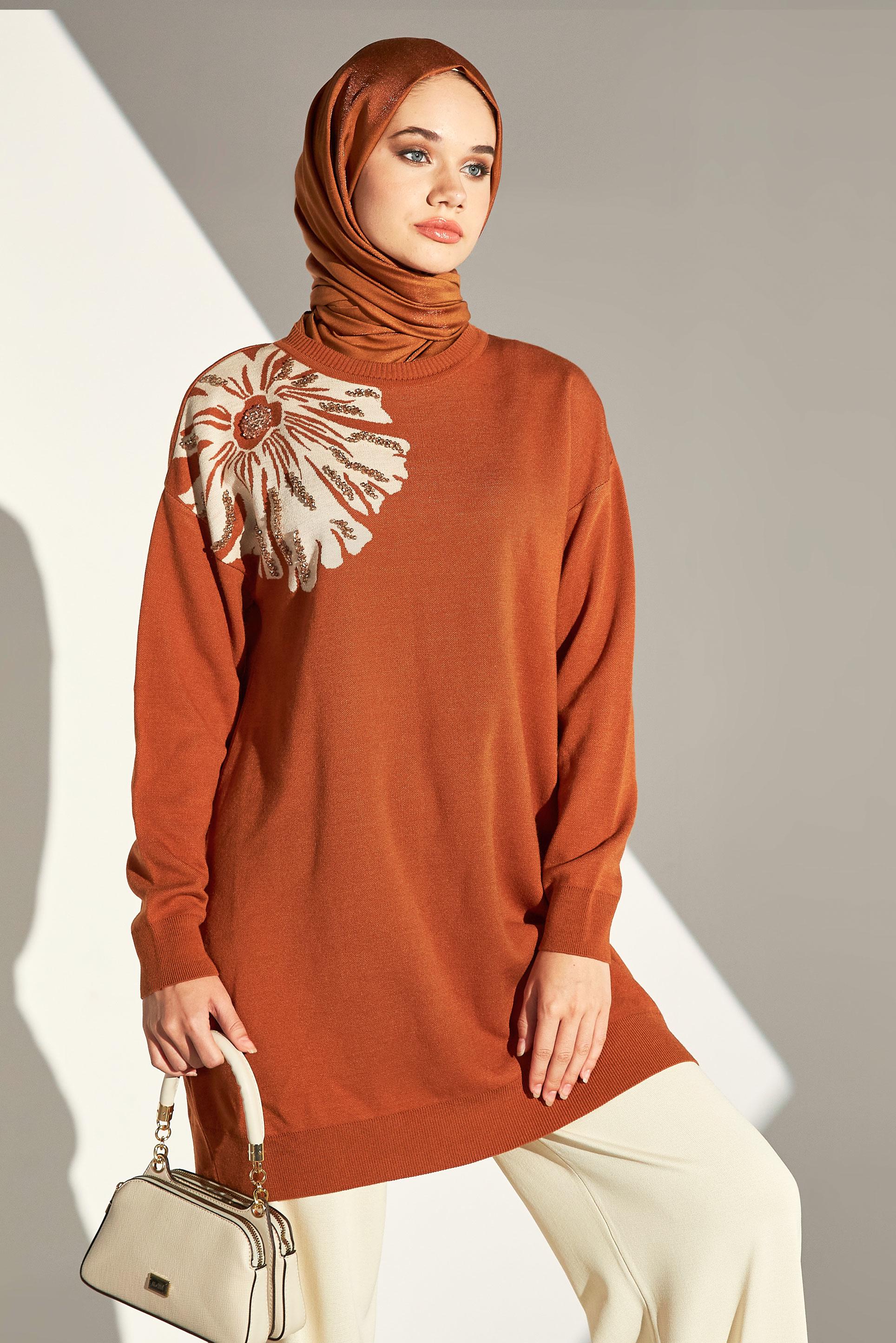 Vêtements hijab ORANGE TUNIQUE EN TRICOT À PERLES 44914