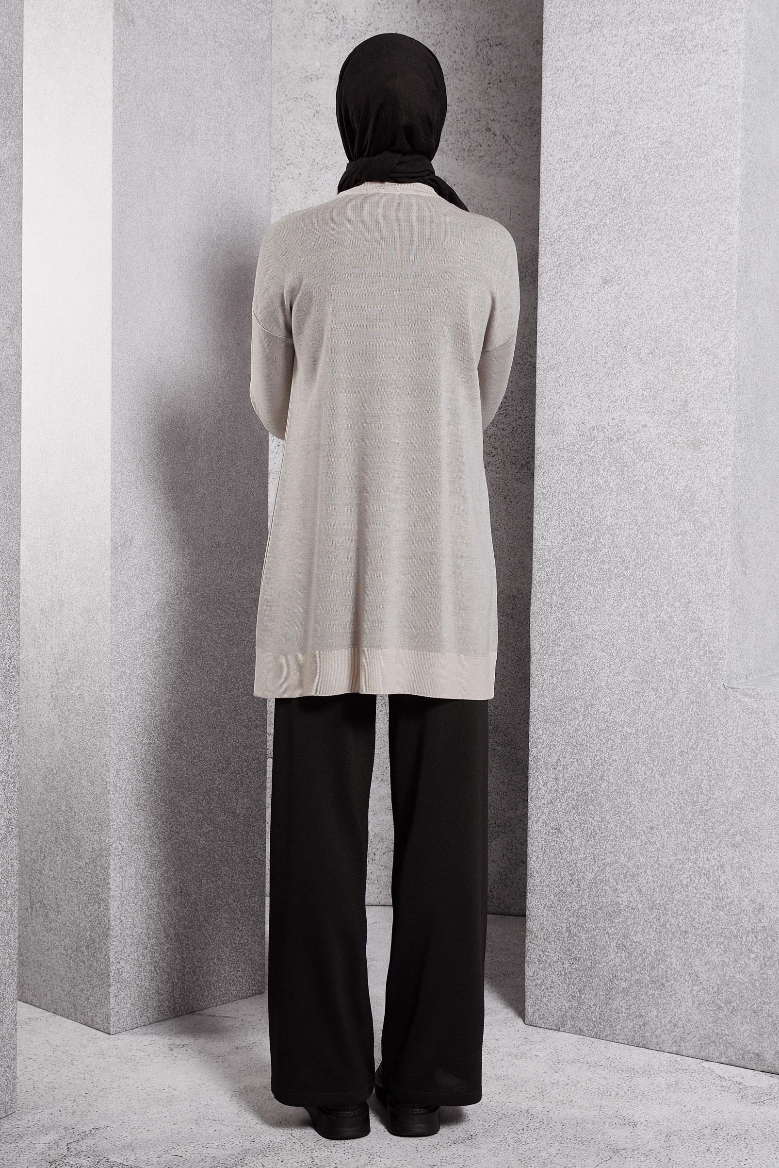 Tesettür giyim GRİ BONCUK İŞLEMELİ TRİKO TUNİK 44914