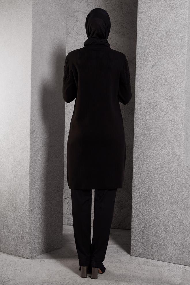 Vêtements hijab NOIR TUNIQUE EN TRICOT 44918 - ALVİNA