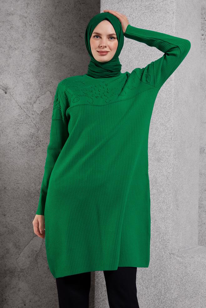 Vêtements hijab VERT TUNIQUE EN TRICOT 44918 - ALVİNA