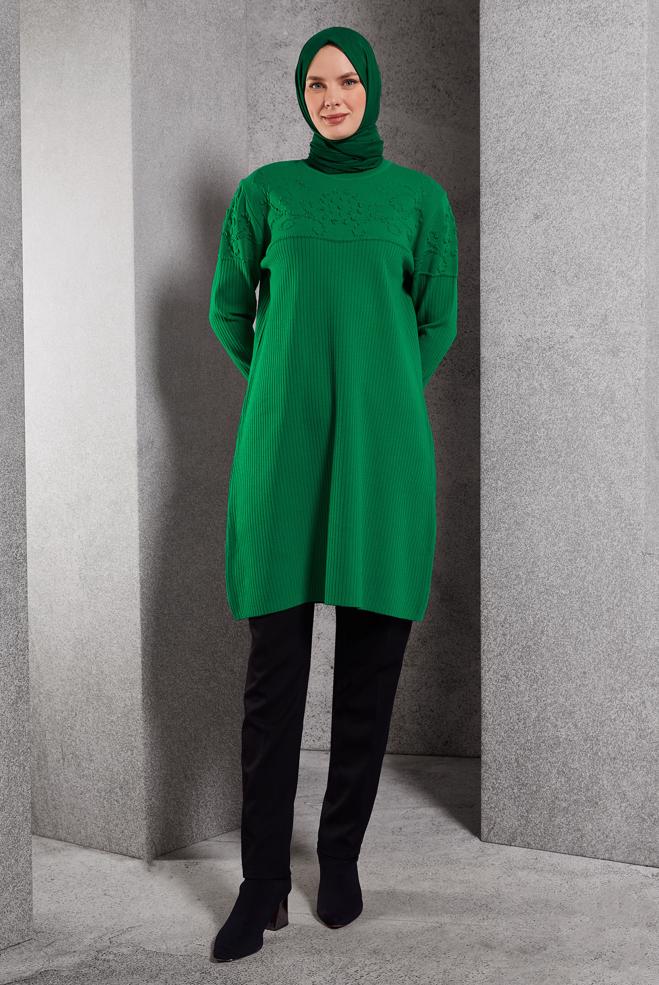 Vêtements hijab VERT TUNIQUE EN TRICOT 44918 - ALVİNA