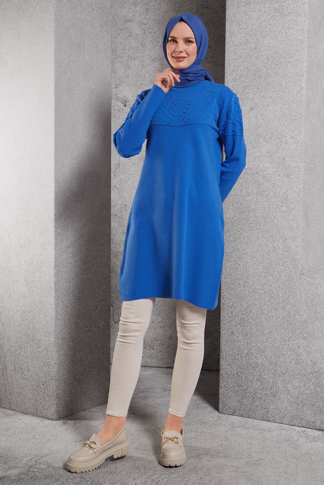 Vêtements hijab BLEU TUNIQUE EN TRICOT 44918 - ALVİNA