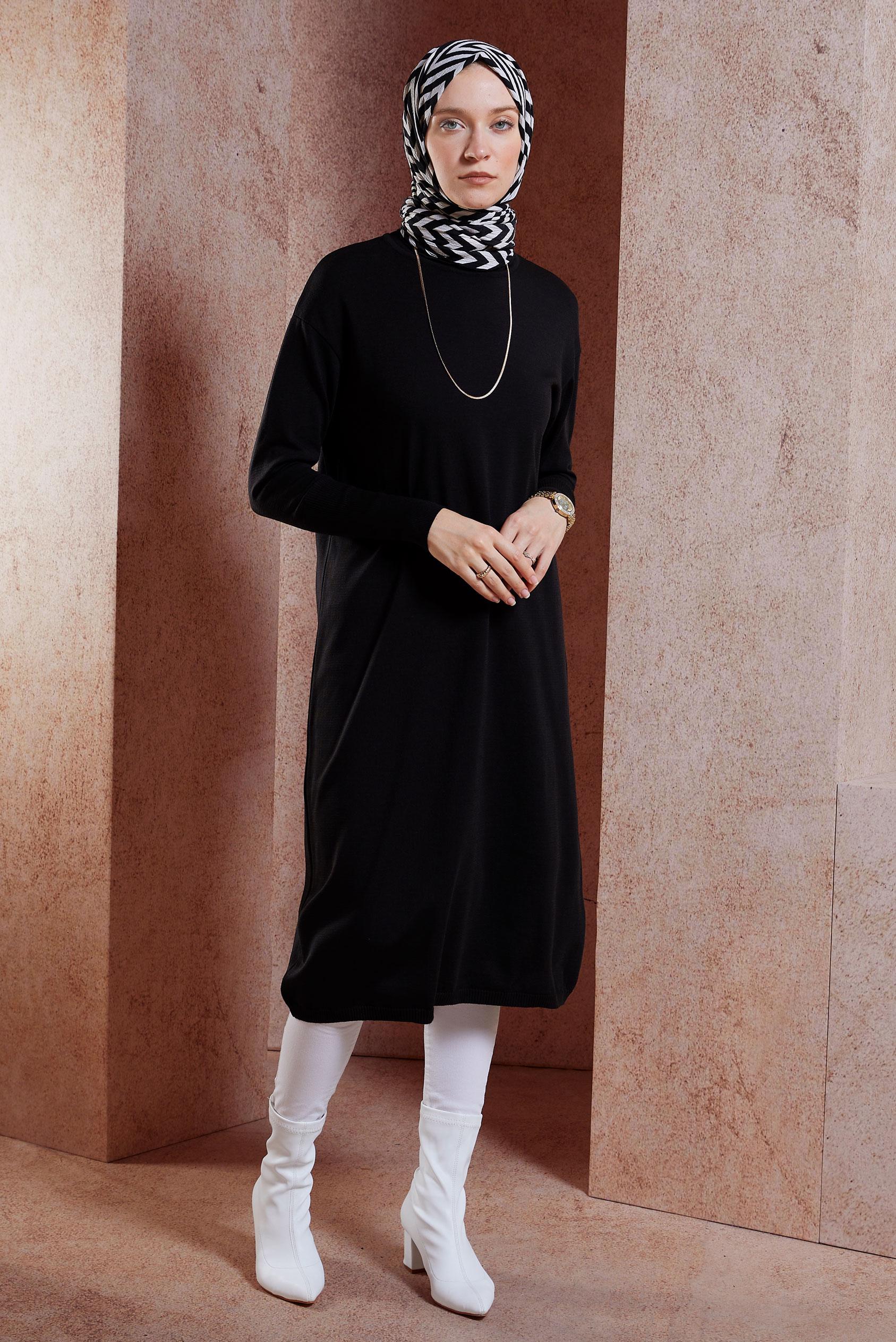 Tesettür giyim SİYAH UZUN TRİKO TUNİK 44925