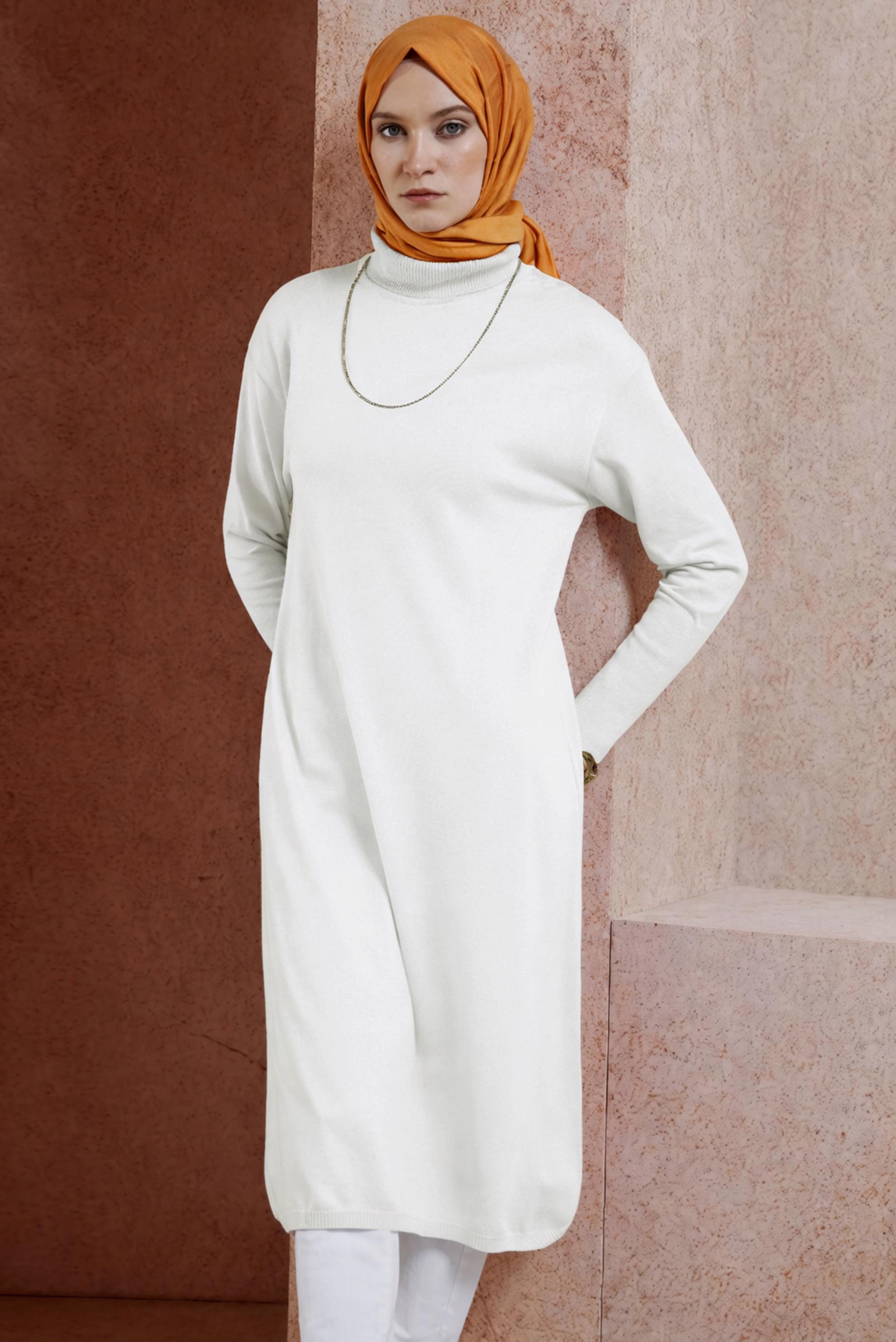 Vêtements hijab BLANC TUNIQUE LONGUE EN MAILLE 44925