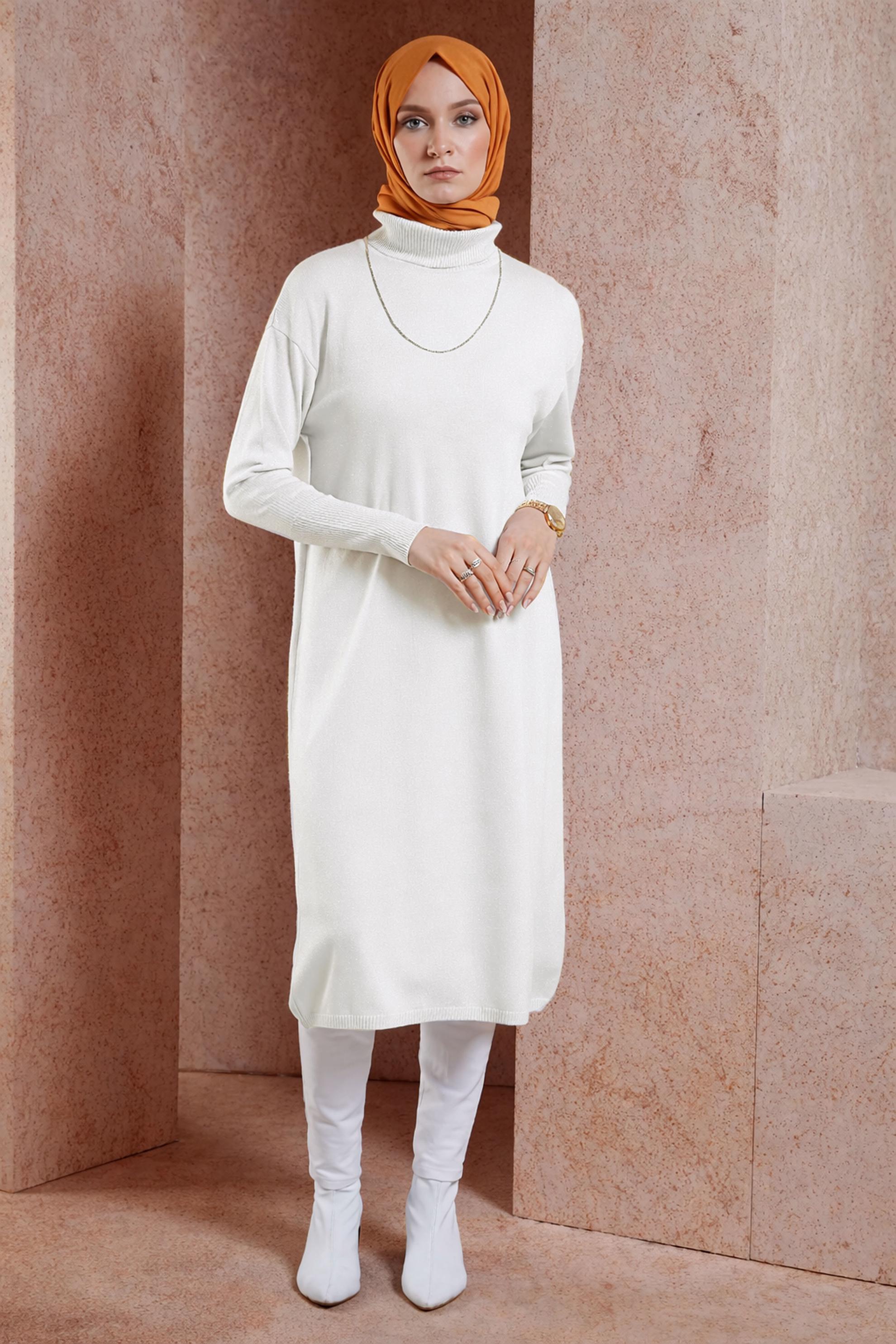 Vêtements hijab BLANC TUNIQUE LONGUE EN MAILLE 44925