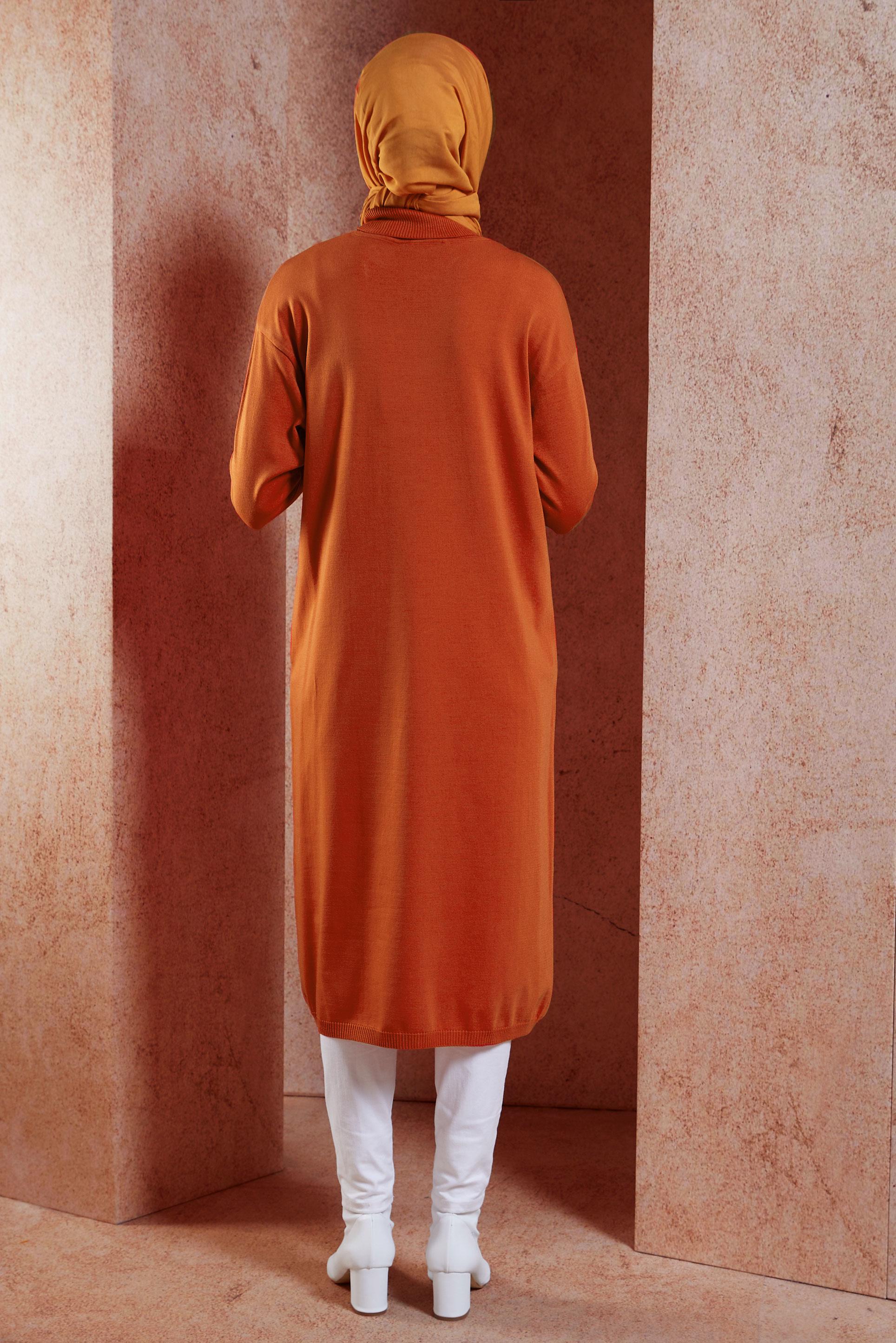 Tesettür giyim TURUNCU UZUN TRİKO TUNİK 44925
