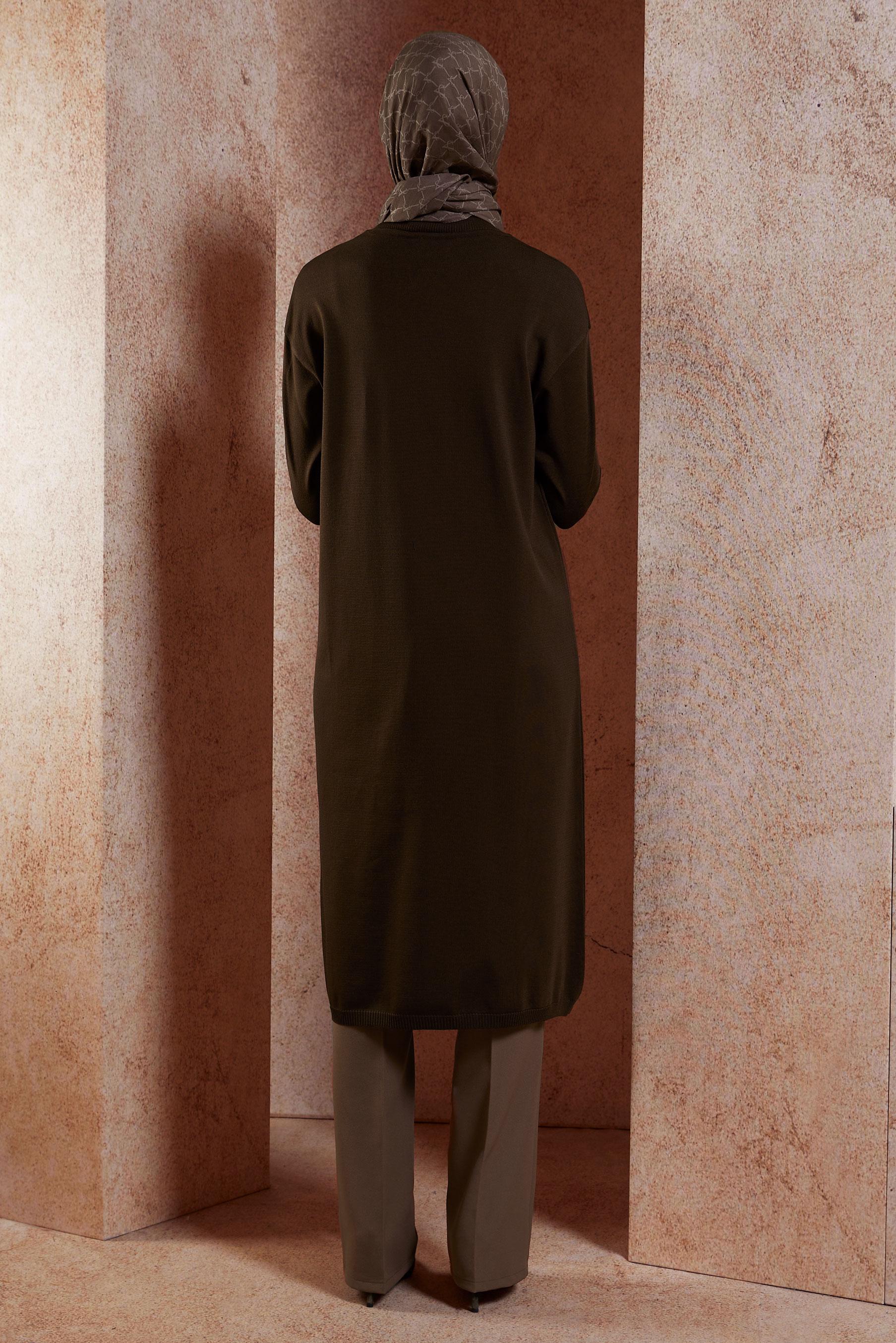 Tesettür giyim KAHVE UZUN TRİKO TUNİK 44925