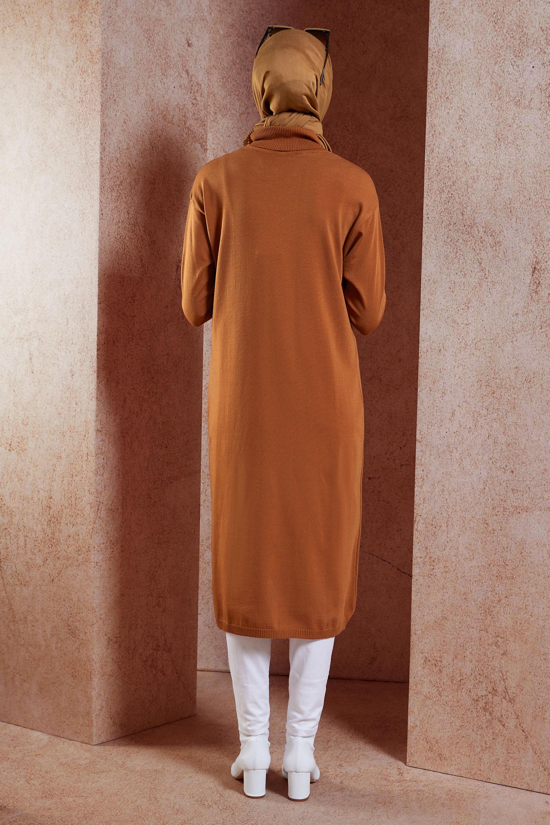 Tesettür giyim TURUNCU UZUN TRİKO TUNİK 44925