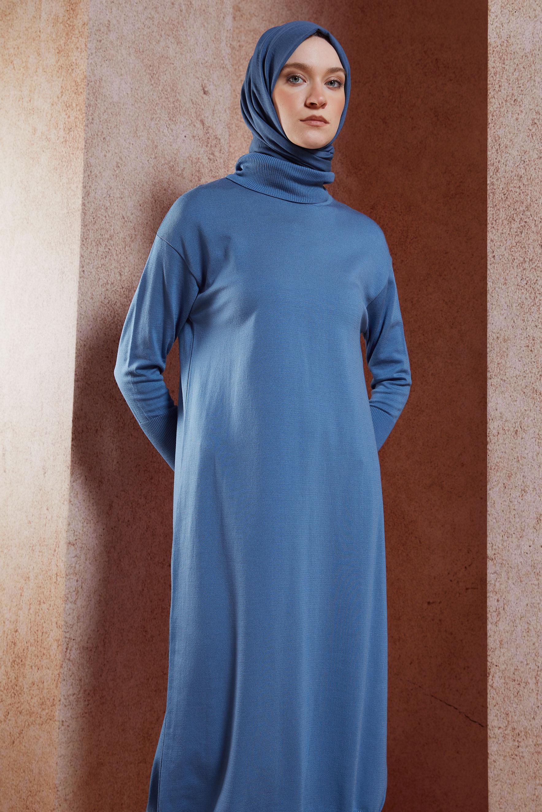 Tesettür giyim MAVİ UZUN TRİKO TUNİK 44925