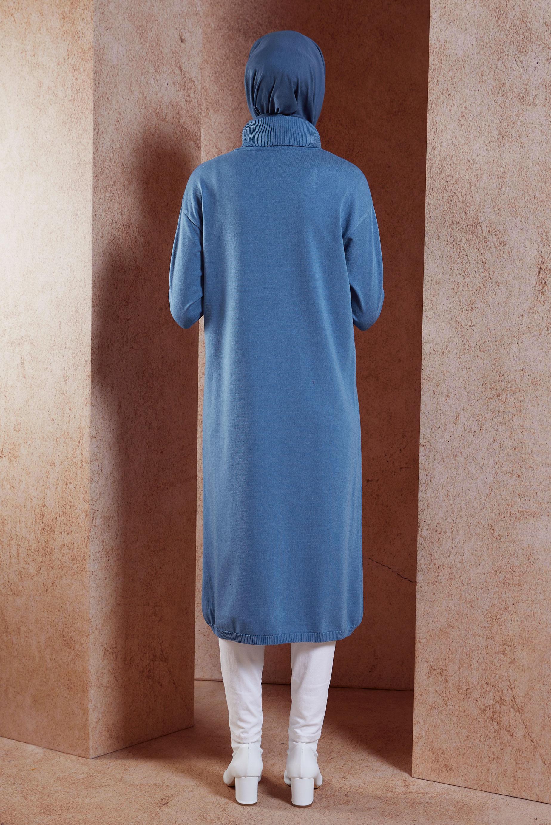 Tesettür giyim MAVİ UZUN TRİKO TUNİK 44925