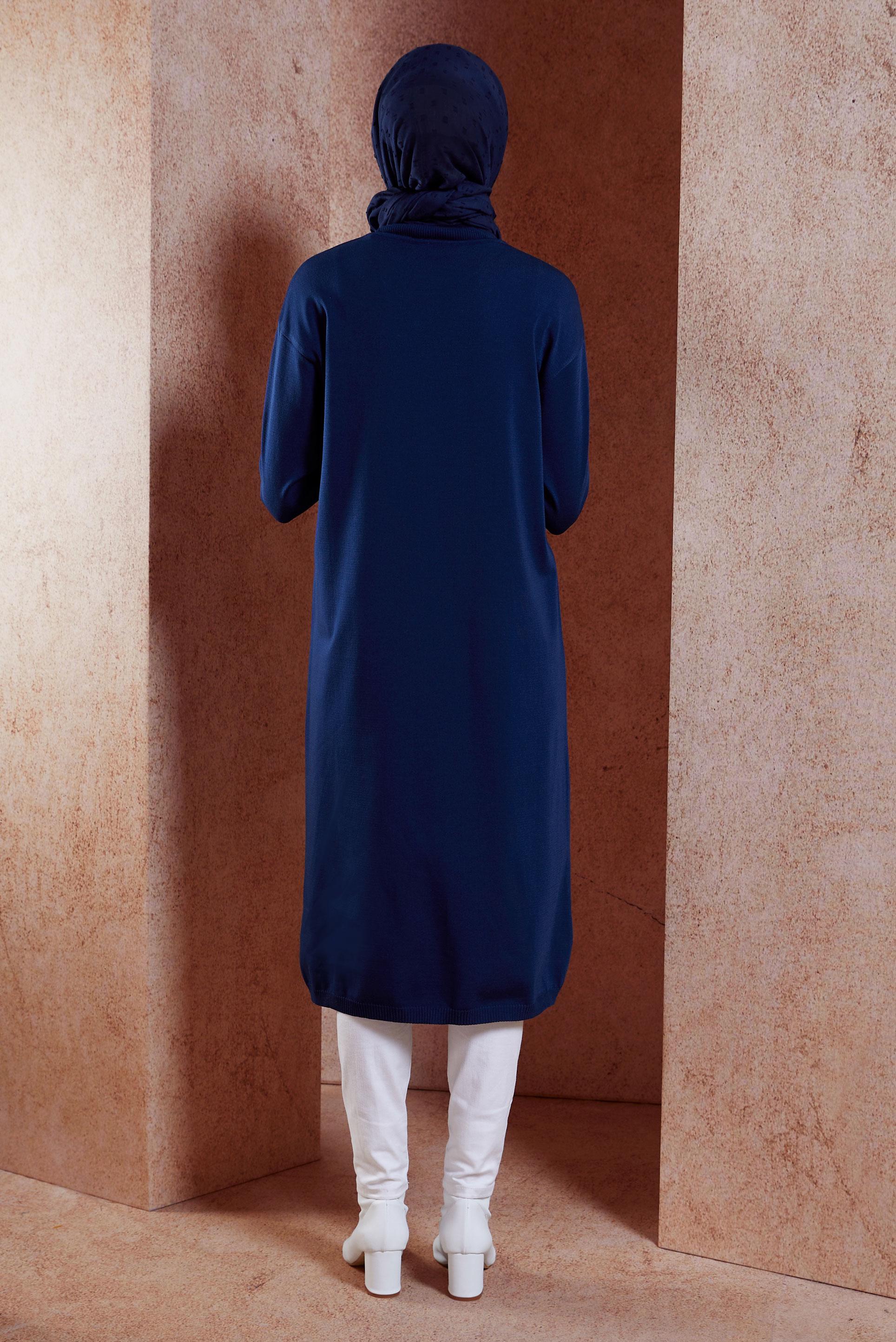 Tesettür giyim LACİVERT UZUN TRİKO TUNİK 44925