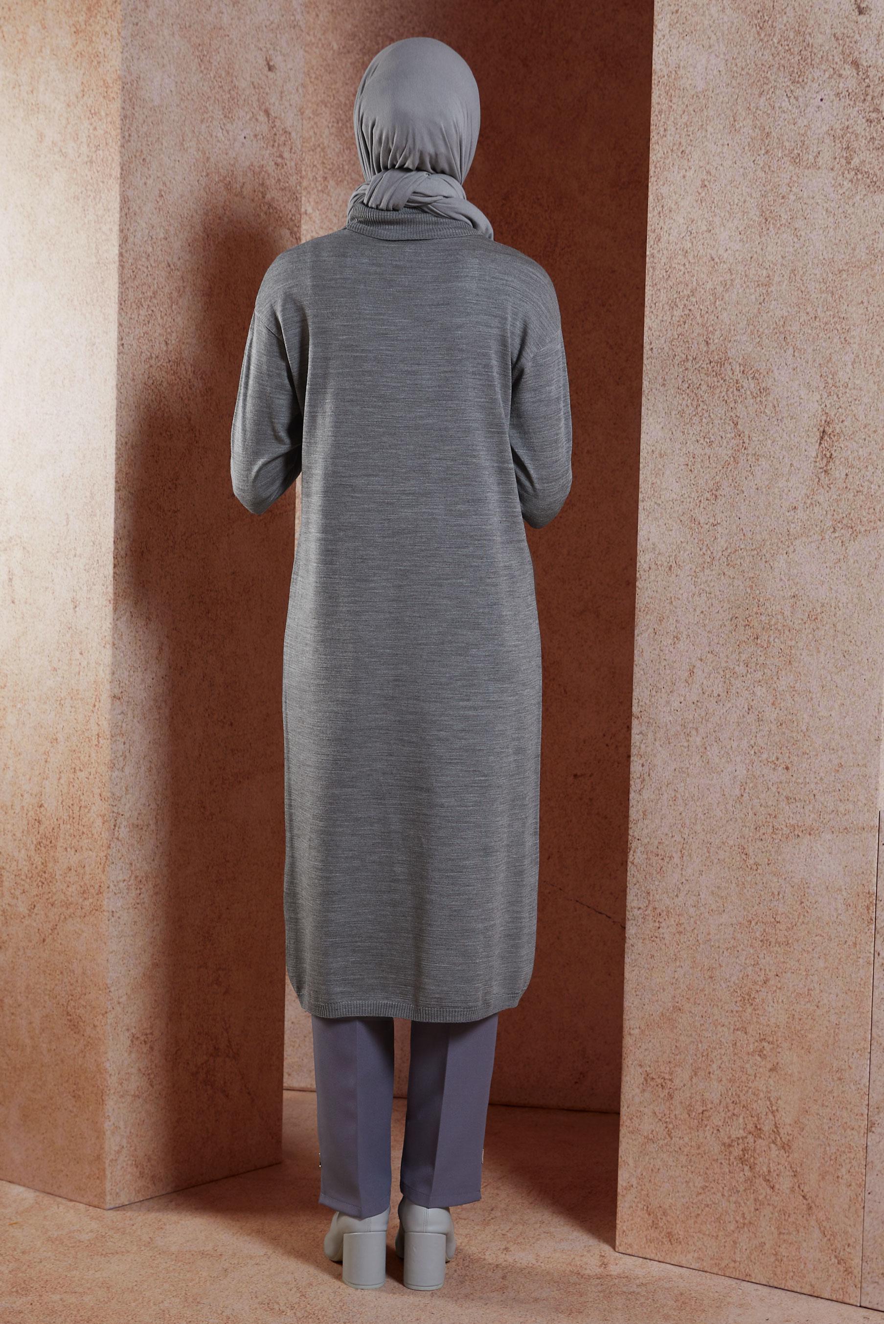 Tesettür giyim GRİ UZUN TRİKO TUNİK 44925