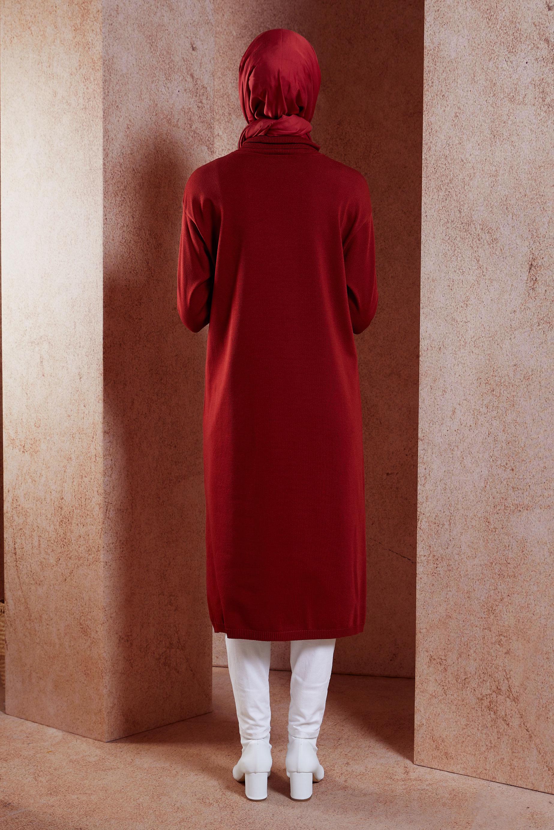 Tesettür giyim BORDO UZUN TRİKO TUNİK 44925