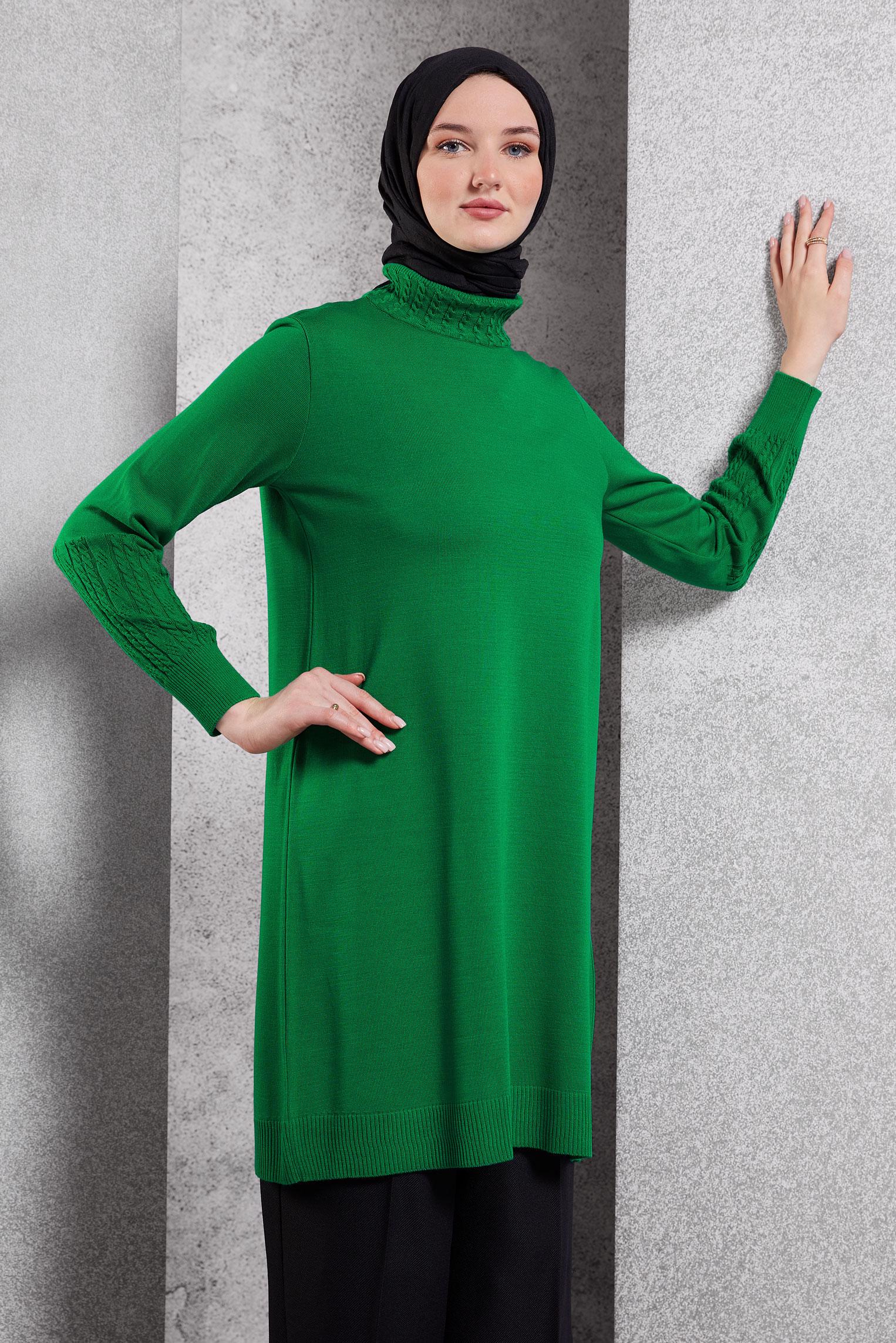 Tesettür giyim YEŞİL TRİKO TUNİK 44926