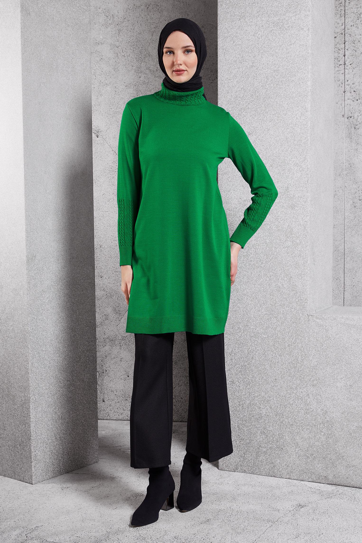 Tesettür giyim YEŞİL TRİKO TUNİK 44926