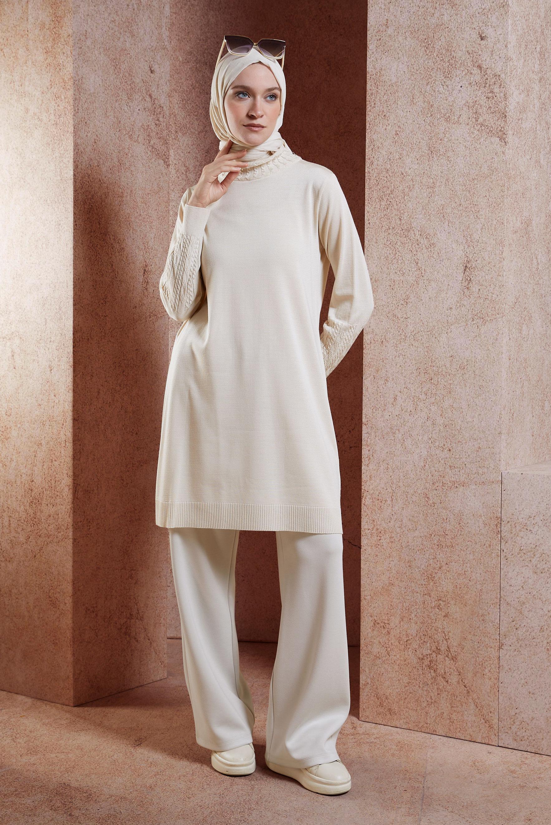 Tesettür giyim BEJ TRİKO TUNİK 44926