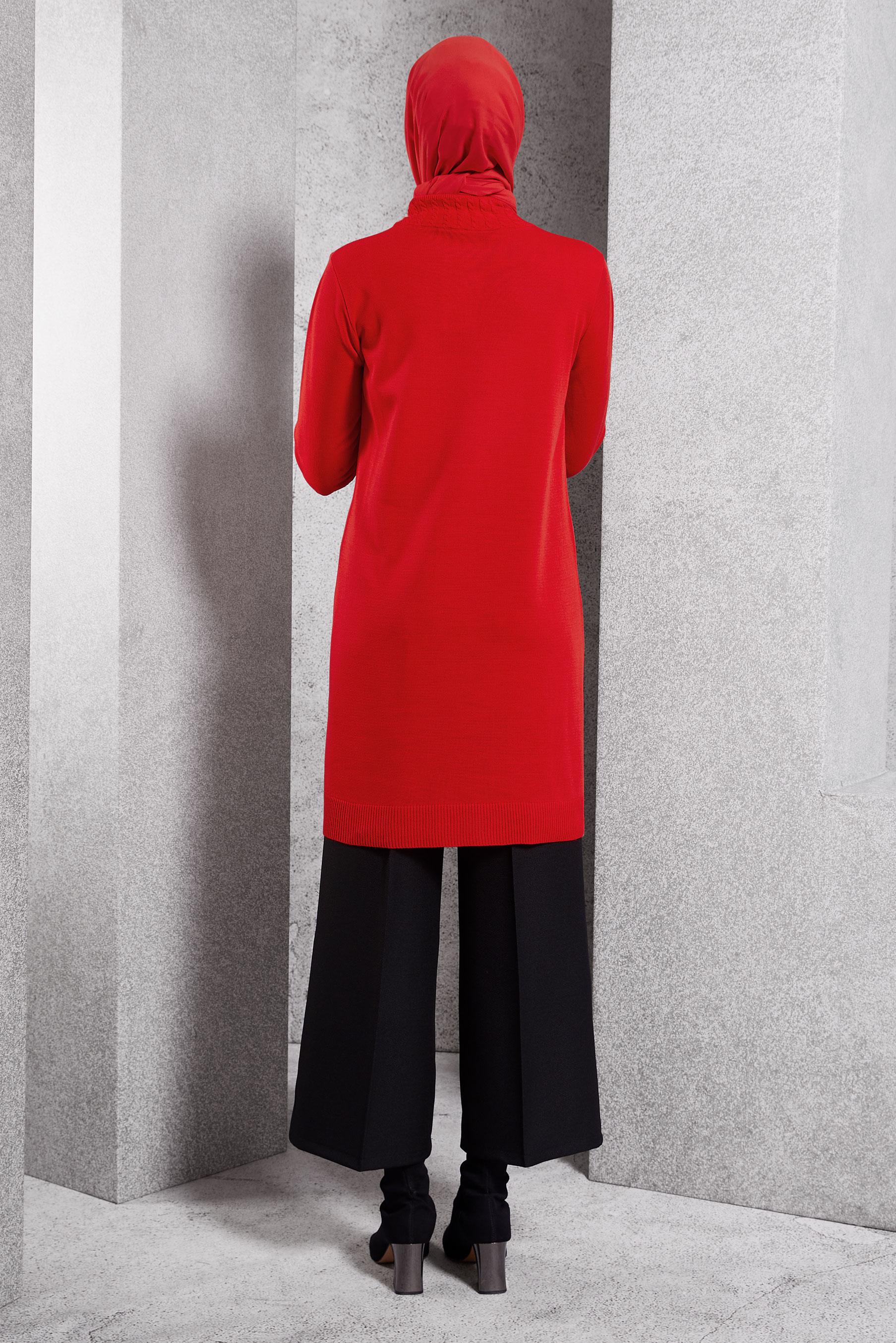 Tesettür giyim KIRMIZI TRİKO TUNİK 44926