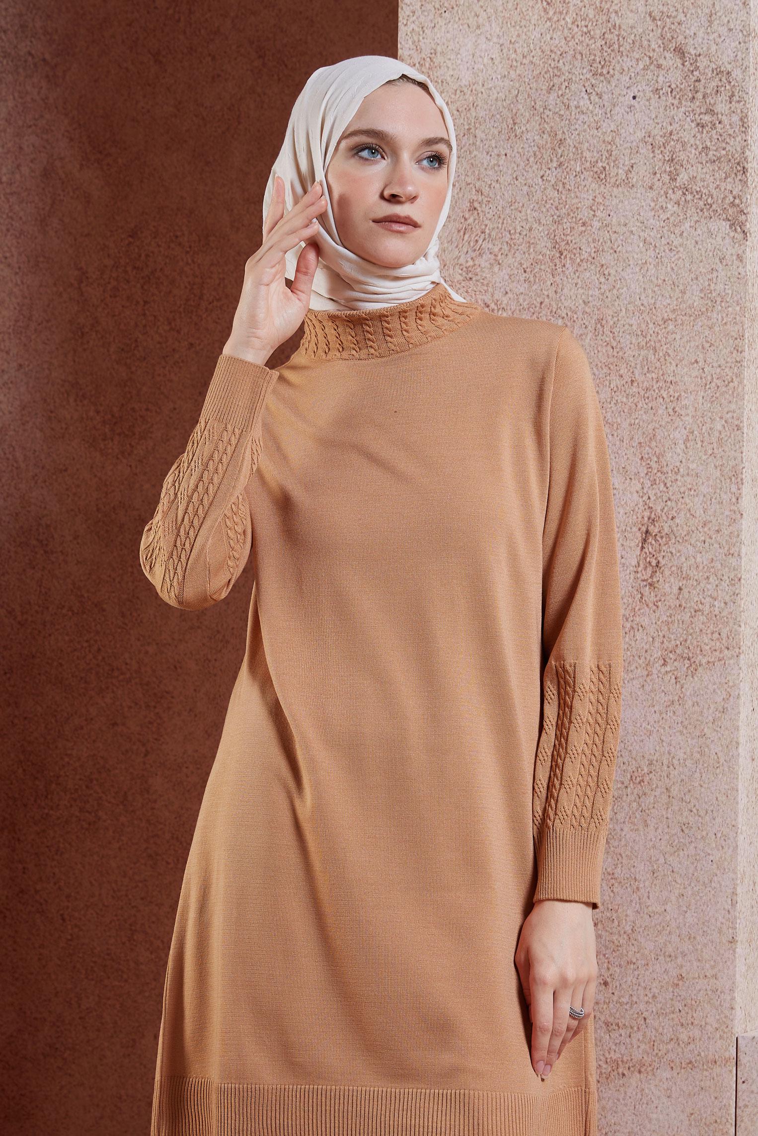 Tesettür giyim PEMBE TRİKO TUNİK 44926