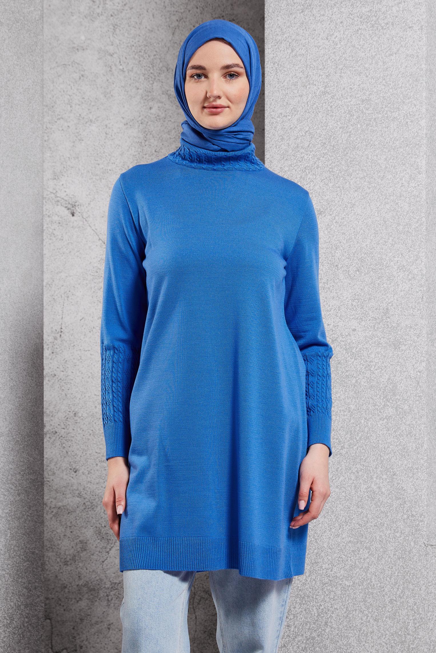 Tesettür giyim MAVİ TRİKO TUNİK 44926