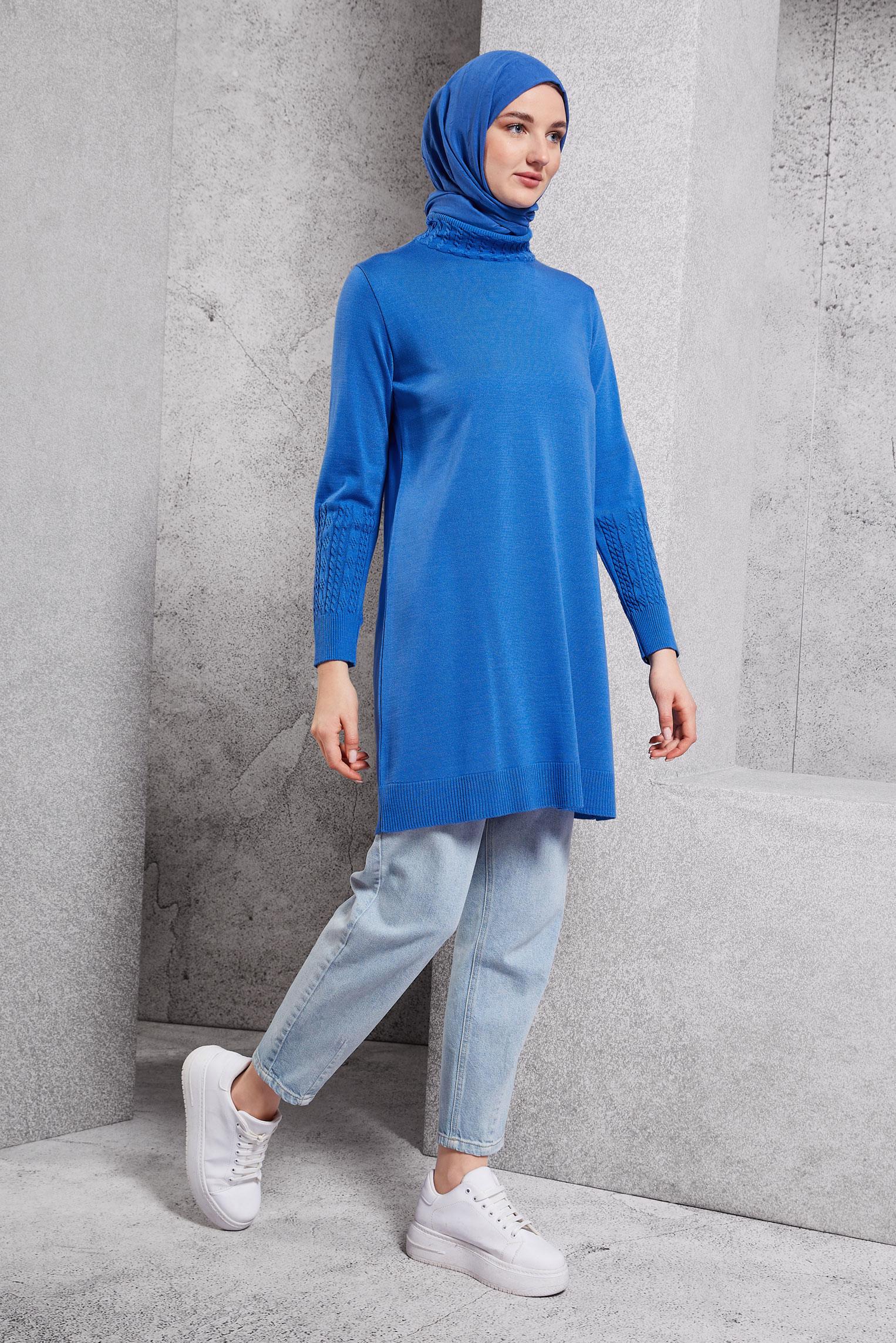 Tesettür giyim MAVİ TRİKO TUNİK 44926