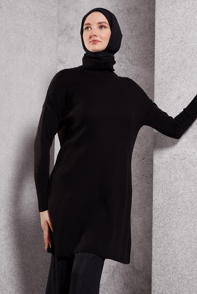 Hijab clothing BLACK KNITWEAR TUNIC 44927 - ALVİNA