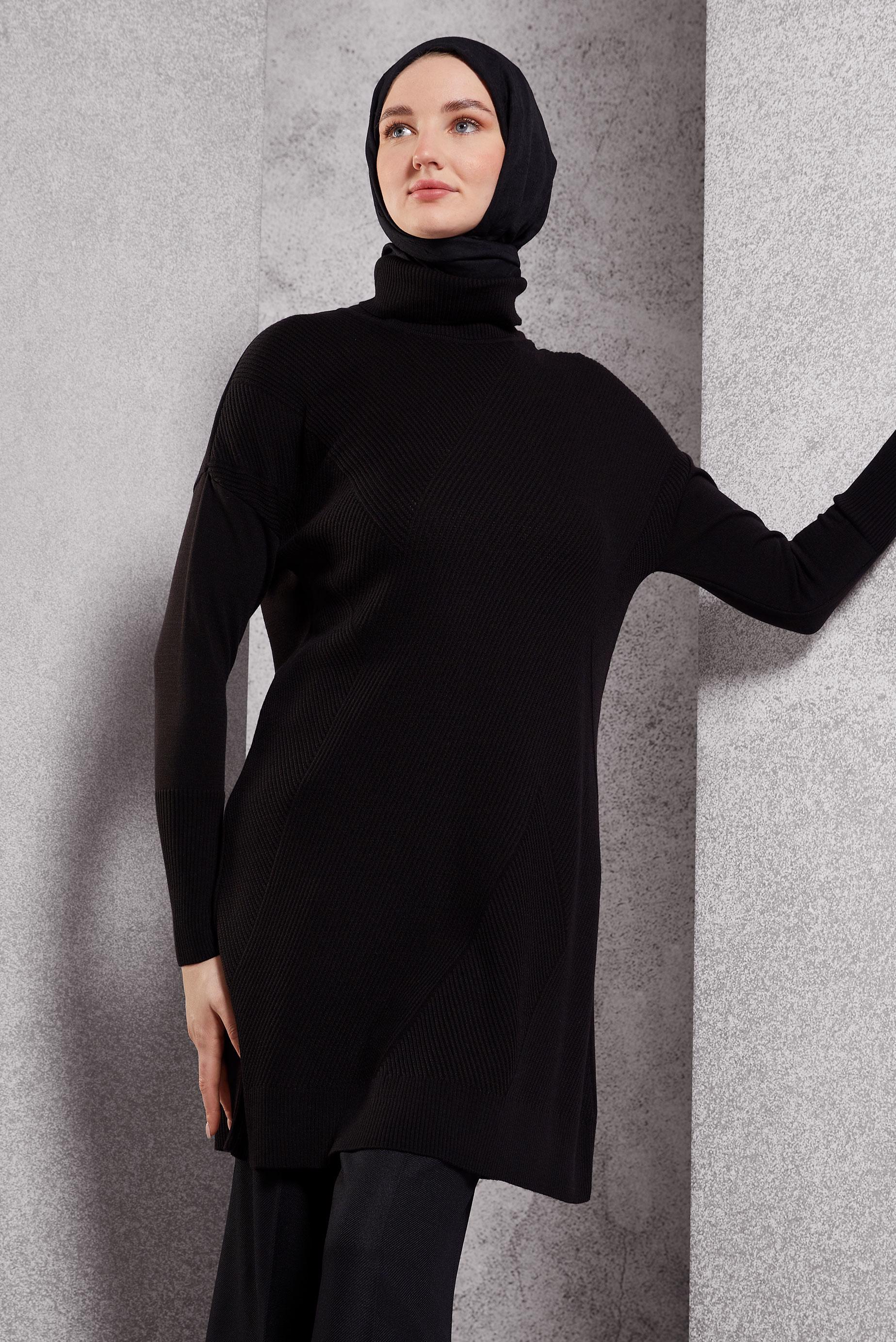 Tesettür giyim SİYAH TRİKO TUNİK 44927