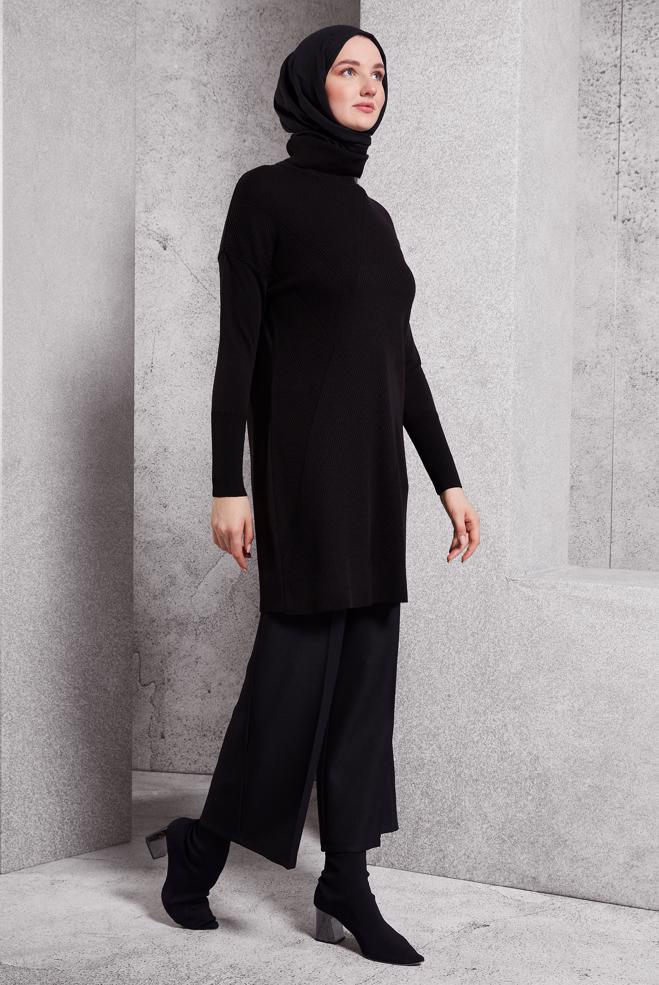 Hijab clothing BLACK KNITWEAR TUNIC 44927 - ALVİNA