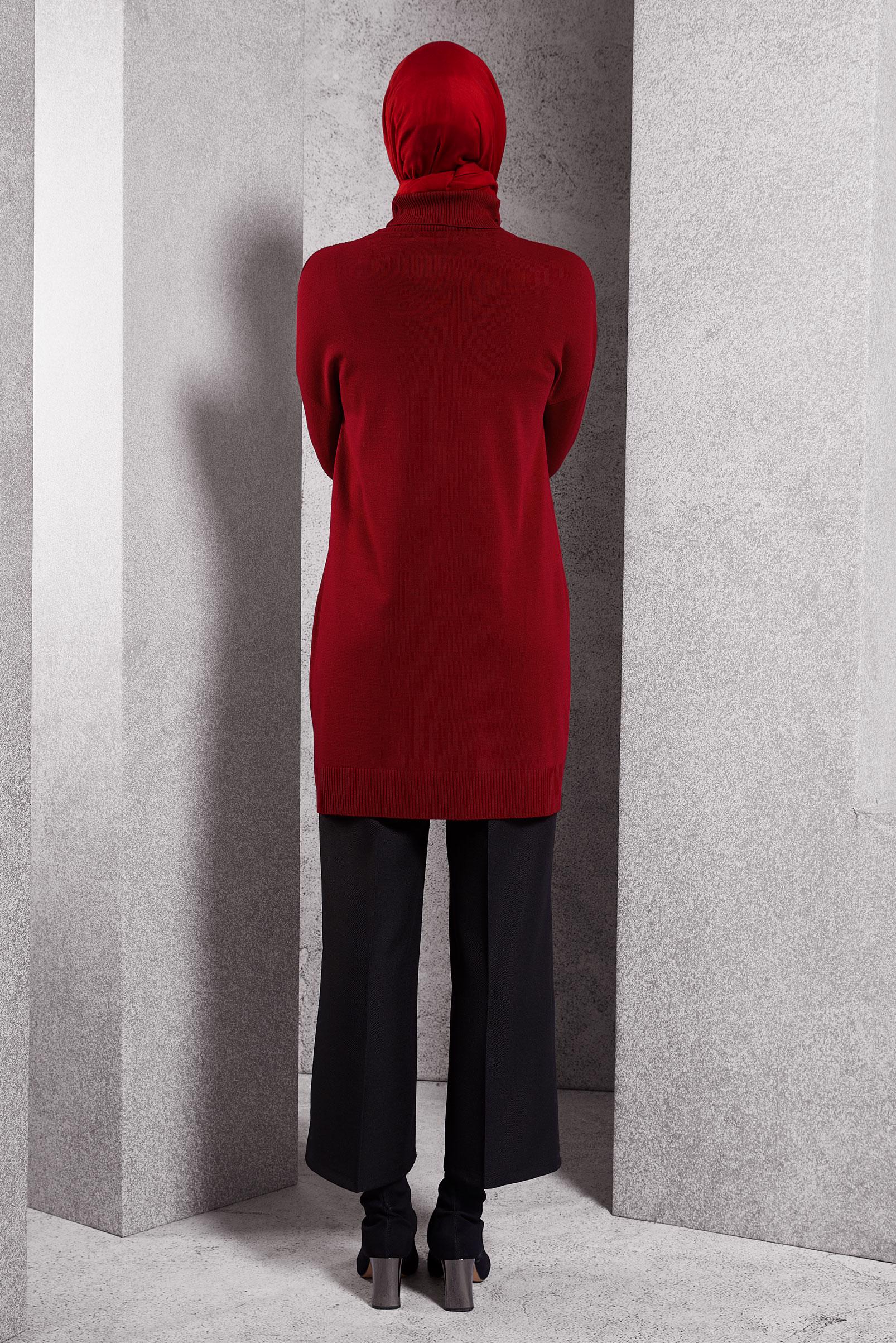 Tesettür giyim KIRMIZI TRİKO TUNİK 44927