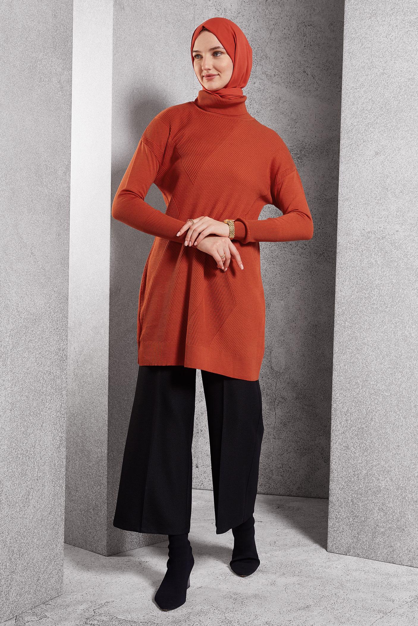 Tesettür giyim TURUNCU TRİKO TUNİK 44927