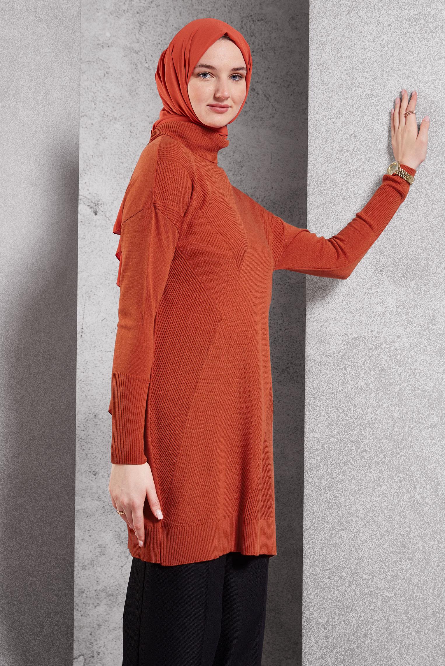 Tesettür giyim TURUNCU TRİKO TUNİK 44927