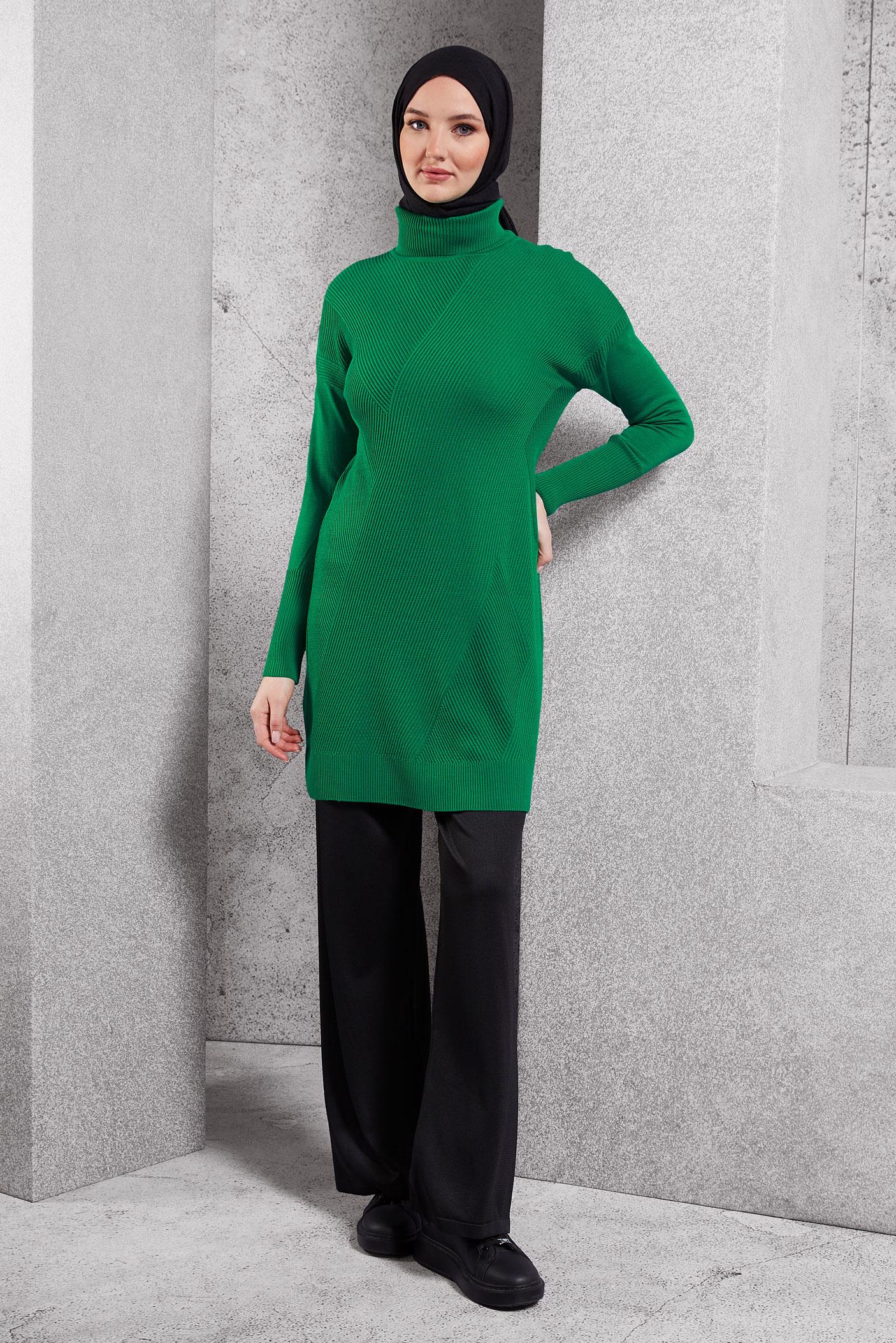 Tesettür giyim YEŞİL TRİKO TUNİK 44927