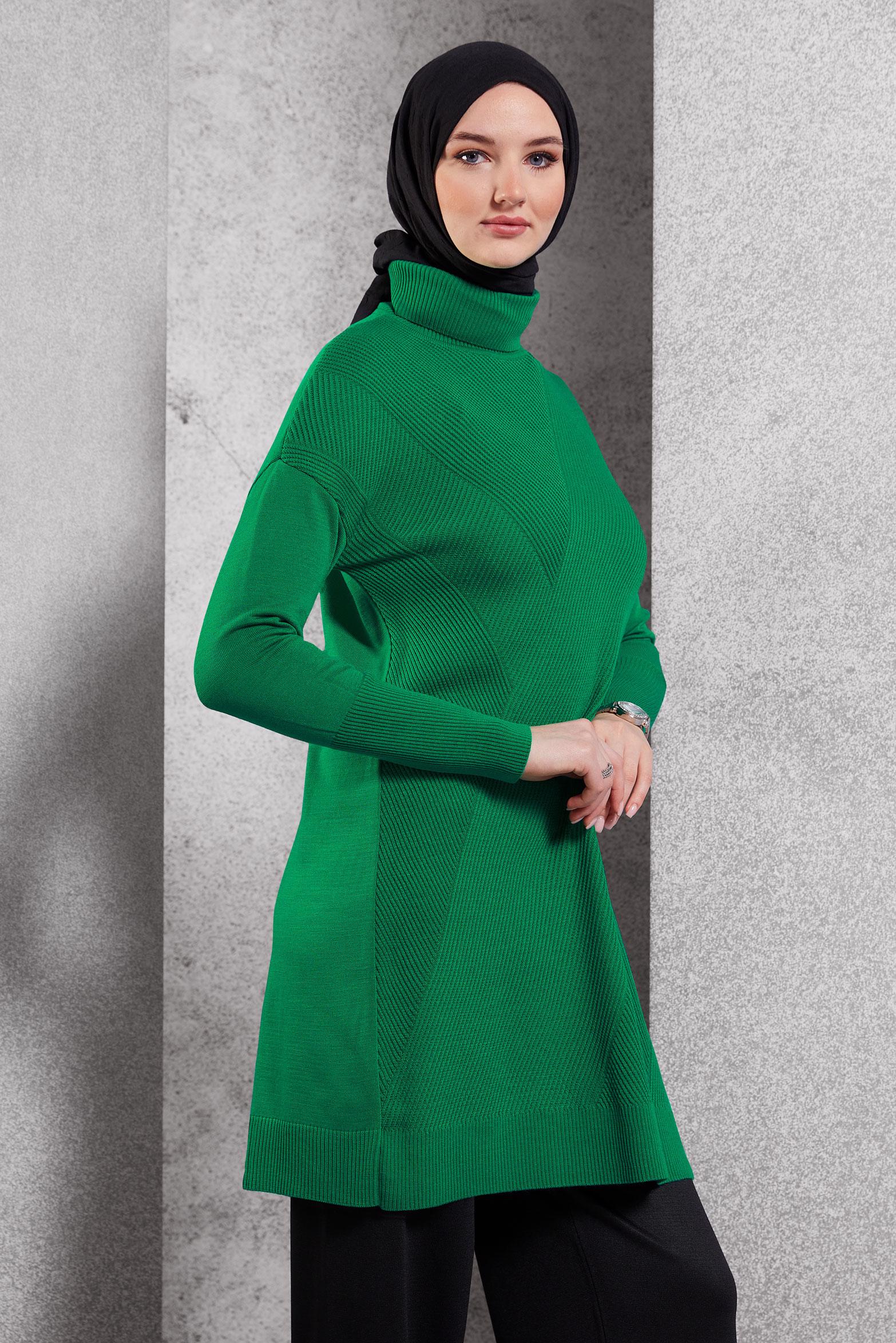 Tesettür giyim YEŞİL TRİKO TUNİK 44927