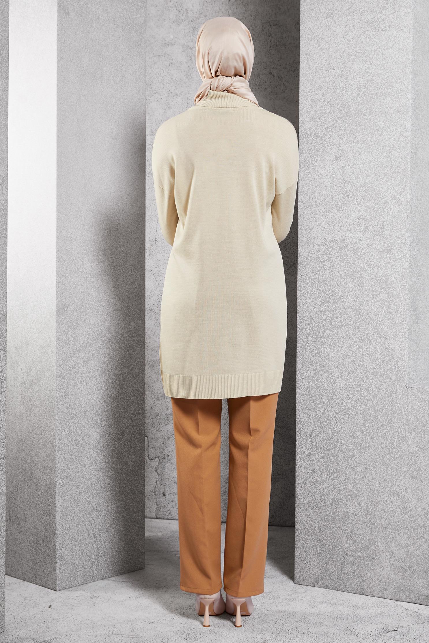 Tesettür giyim BEJ TRİKO TUNİK 44927